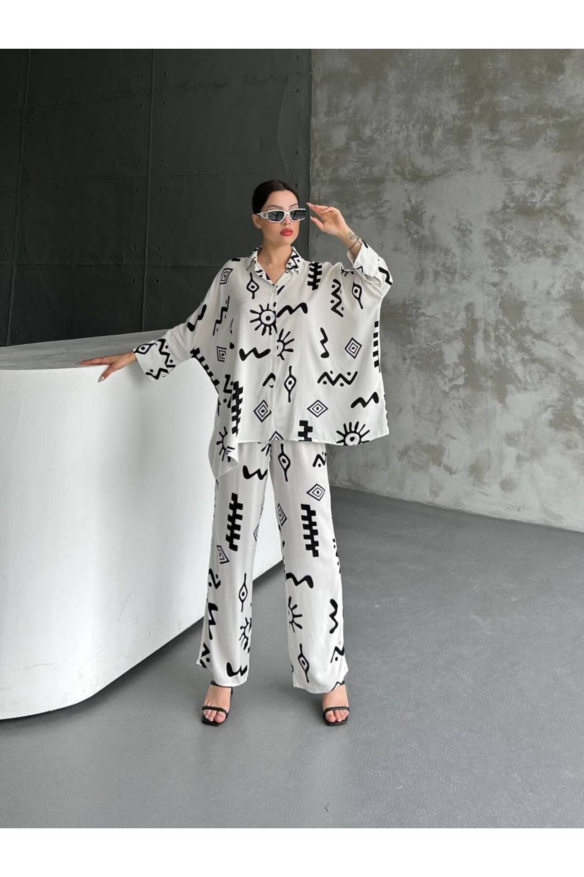 ZF BUTİK-BOTTOM LINEN SET PATTERNED OVERSIZE 3