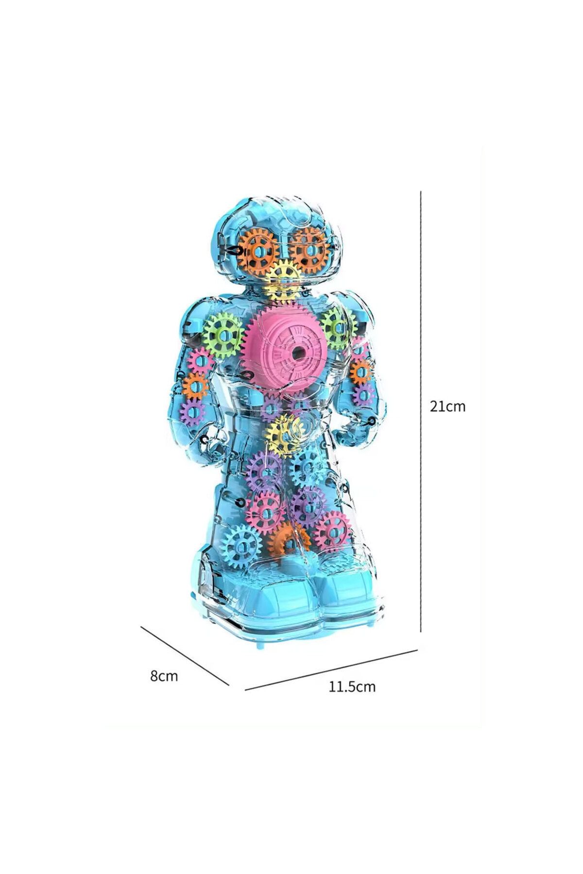 OYUNCAK STORE-Transparent Robot - 360 Degree Rotating Toy with Gear, Sound and Light 4