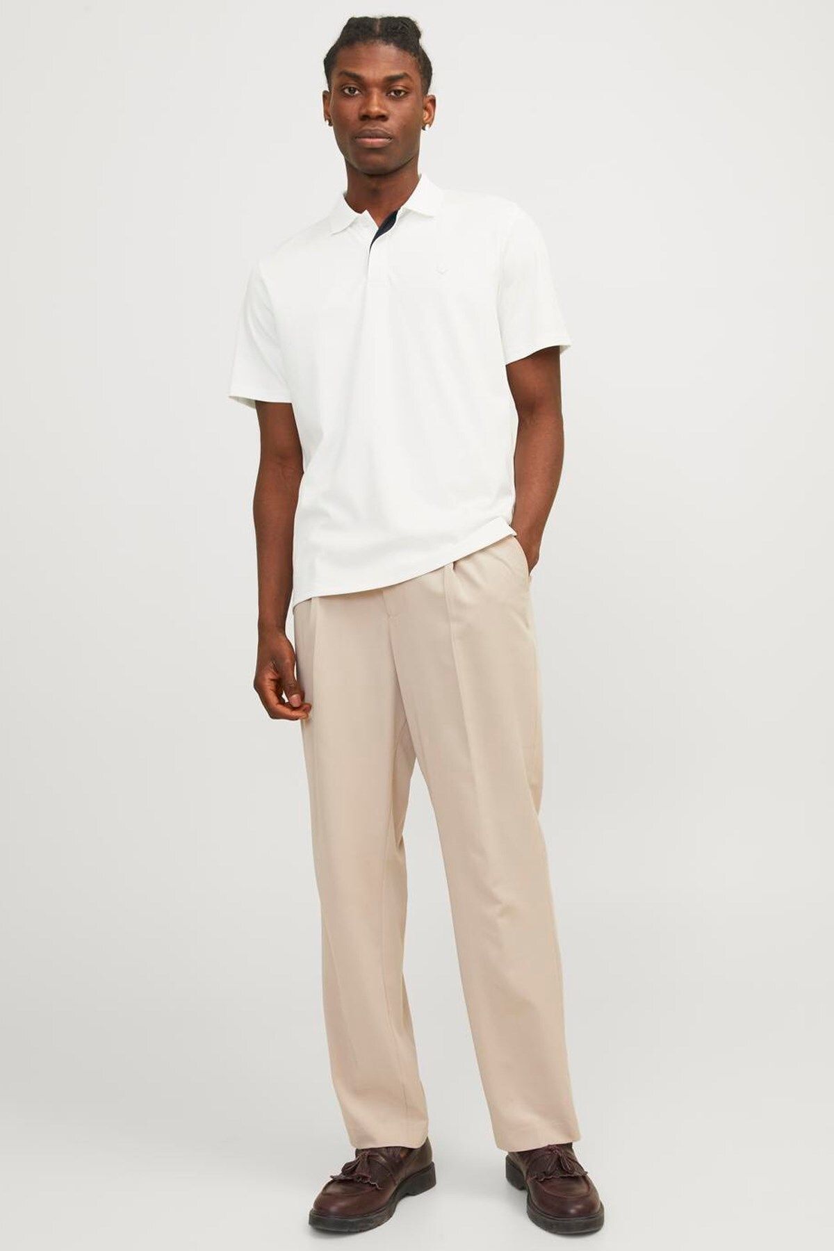 تی شرت یقه پولو سفید مردانه POLO YAKA T اورجینال Jack Jones Jack & Jones