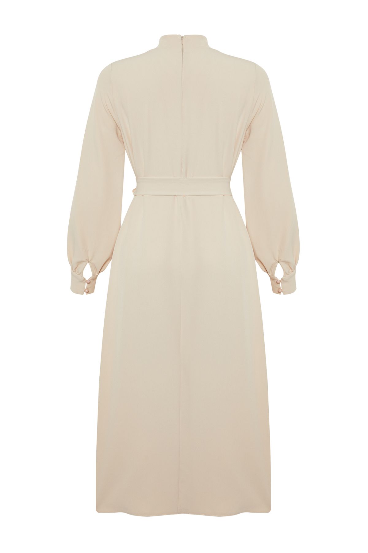 Trendyol Modest-Béžový stojáček s límečkem detail tkané šaty Tctss24Eb00174 8