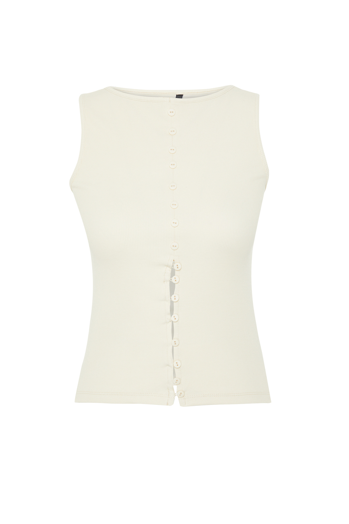 Trendyolmilla  Taş Düğmeli Fitted/Vücuda Oturan Fitilli Esnek Örme Bluz TWOSS24BZ00306 - Görsel 7