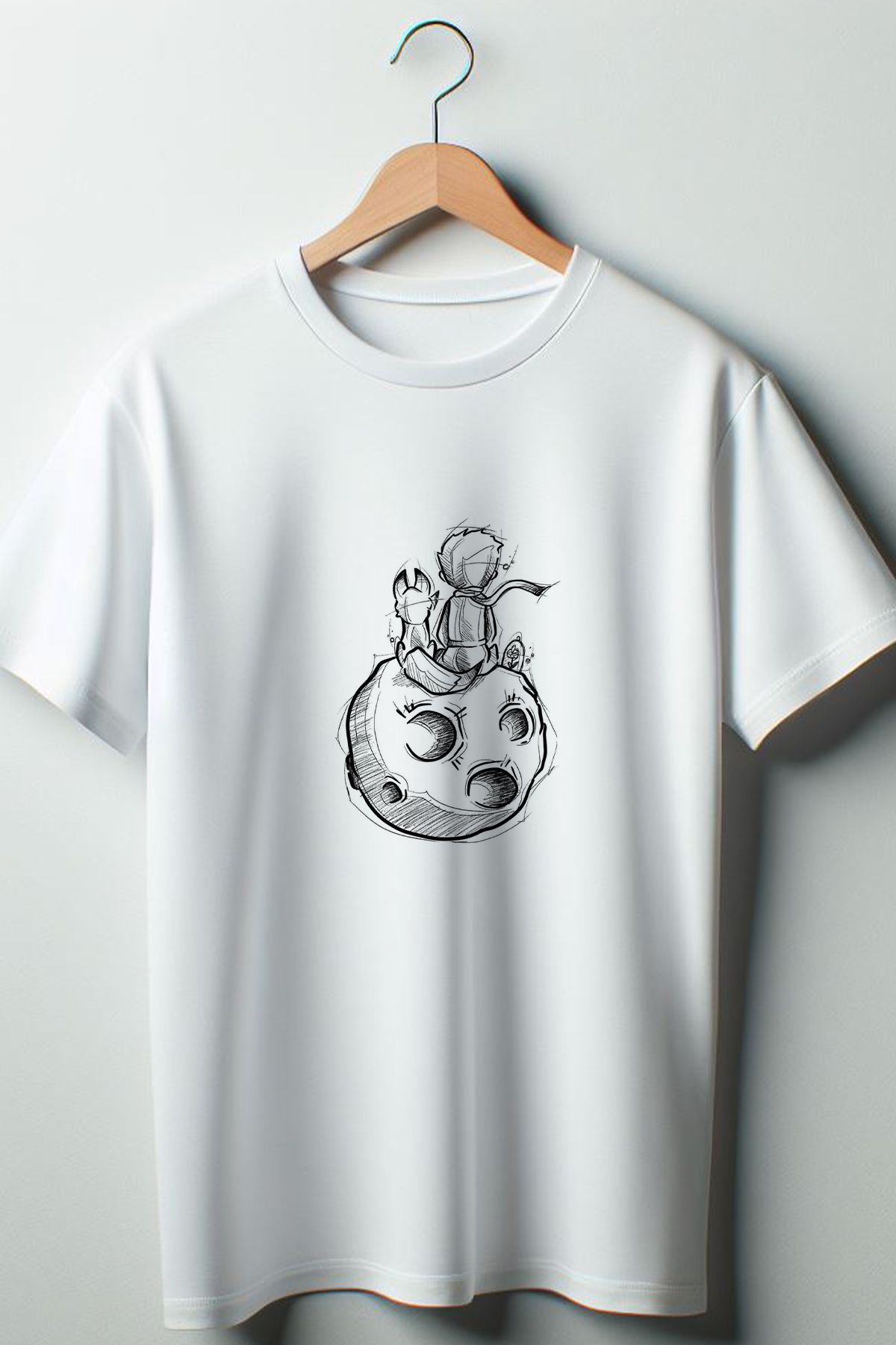 Vordevia Λευκό Μπλουζάκι Με Στάμπα Little Prince Oversize Wide Fit Unisex Crew Neck für Adult Unisex - XL
