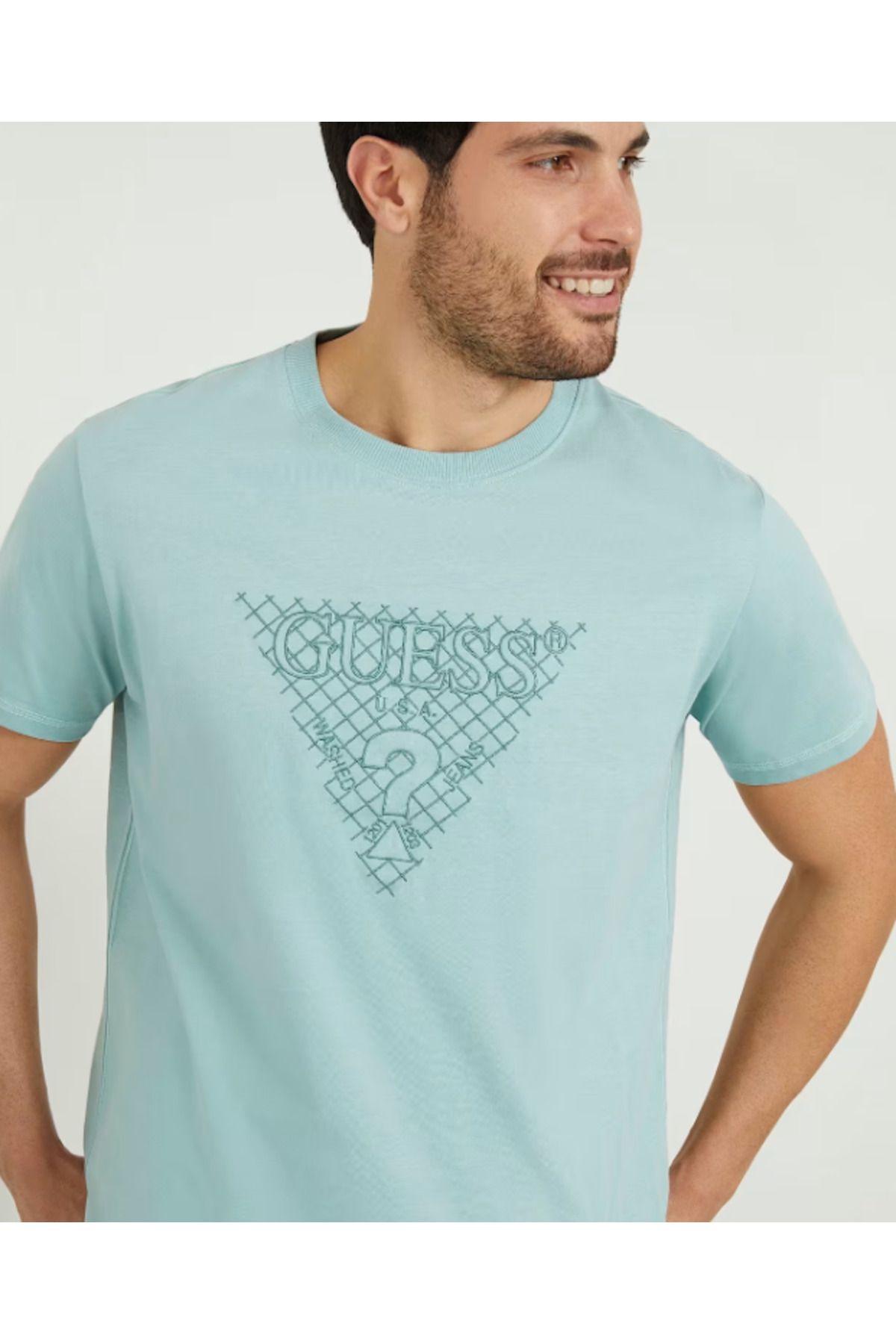 تی شرت آبی مردانه آرم مثلث گلدوزی شده T shirge Guess