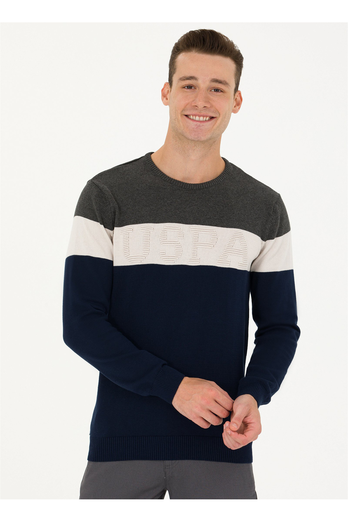 یو اس پولو پلیور مردانه یقه گرد یقه گرد یقه گرد سرمه‌ای U.S. Polo Assn. WONER