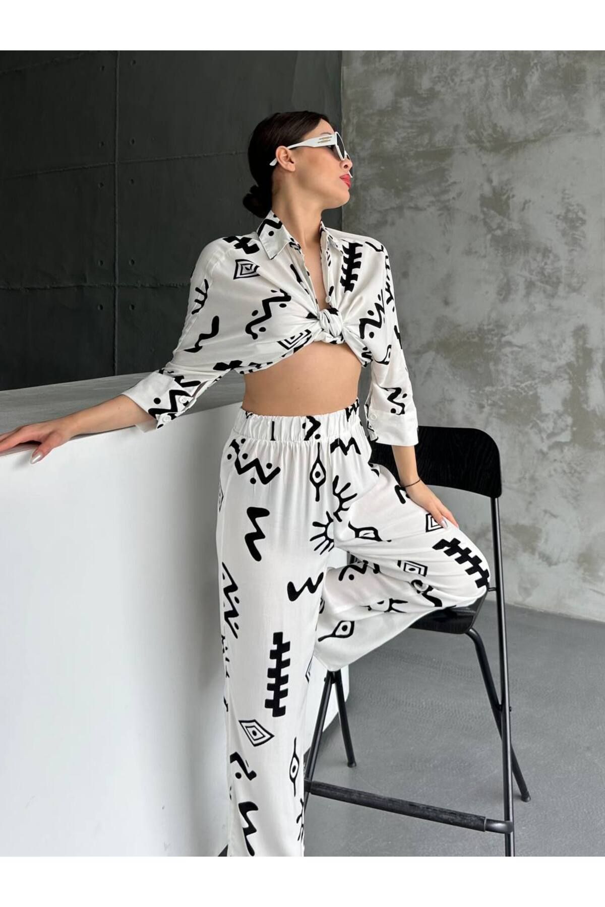 ZF BUTİK-BOTTOM LINEN SET PATTERNED OVERSIZE 2