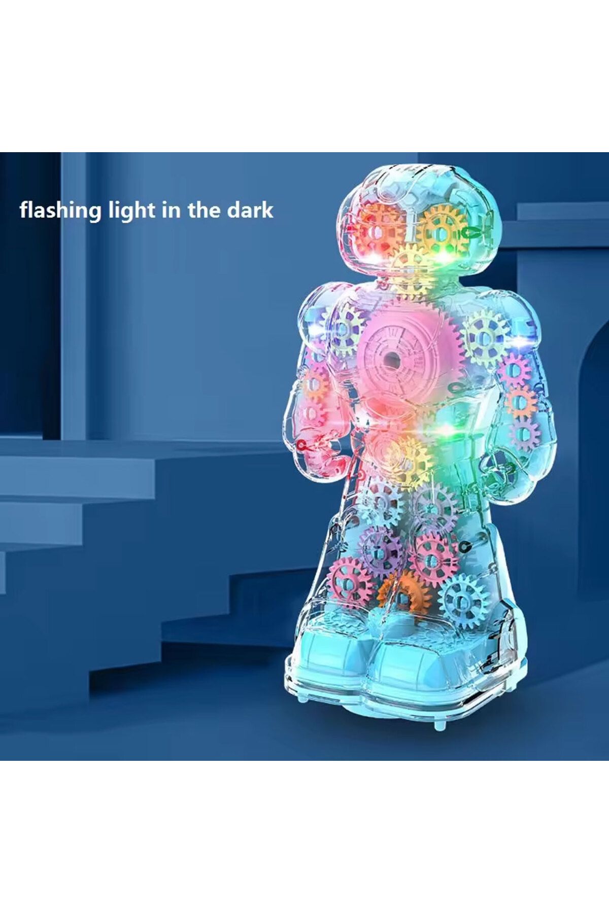 OYUNCAK STORE-Transparent Robot - 360 Degree Rotating Toy with Gear, Sound and Light 8