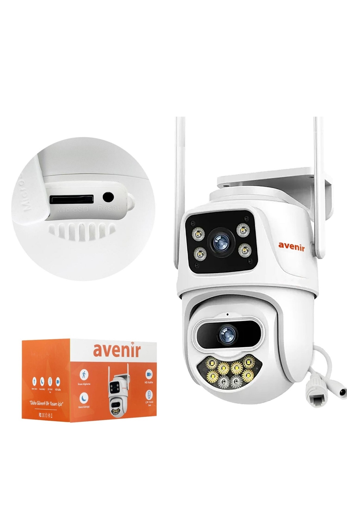 AVENİR AV-S306  wi-fi  güvenlik kamerası  3Mp + 3 Mp  Çift  kamera ptz  renkli gece görüş harekete duyarlı