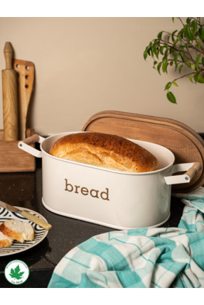 Lin Metal Ahşap Kapaklı Ahşap Kulplu Metal Ekmeklik (bread baskılı)