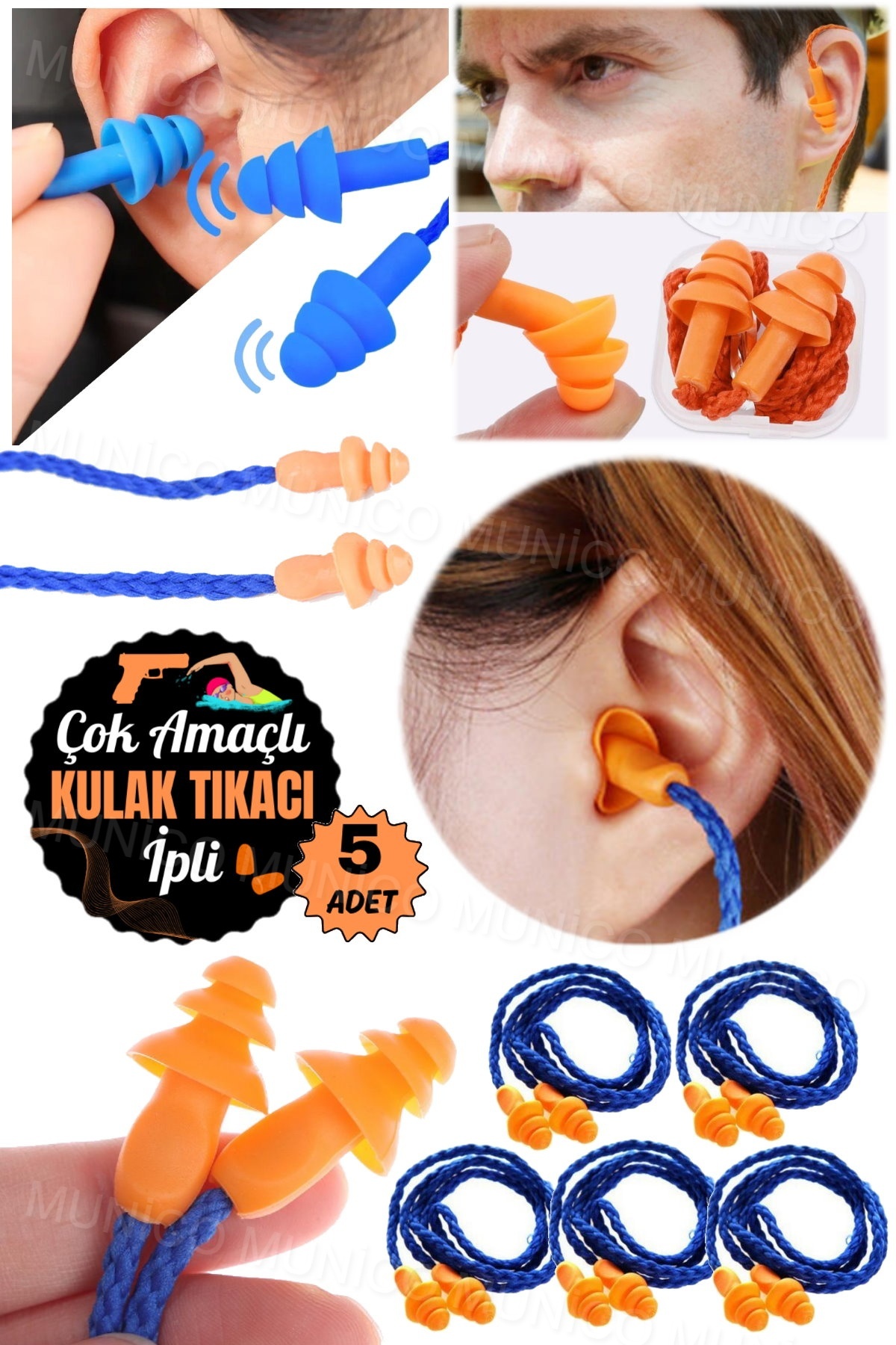 Munico 5 Adet  Uyku  Yüzme Kulak Tıkaçları Su Geçirmez Klipsi Burun Klipsi