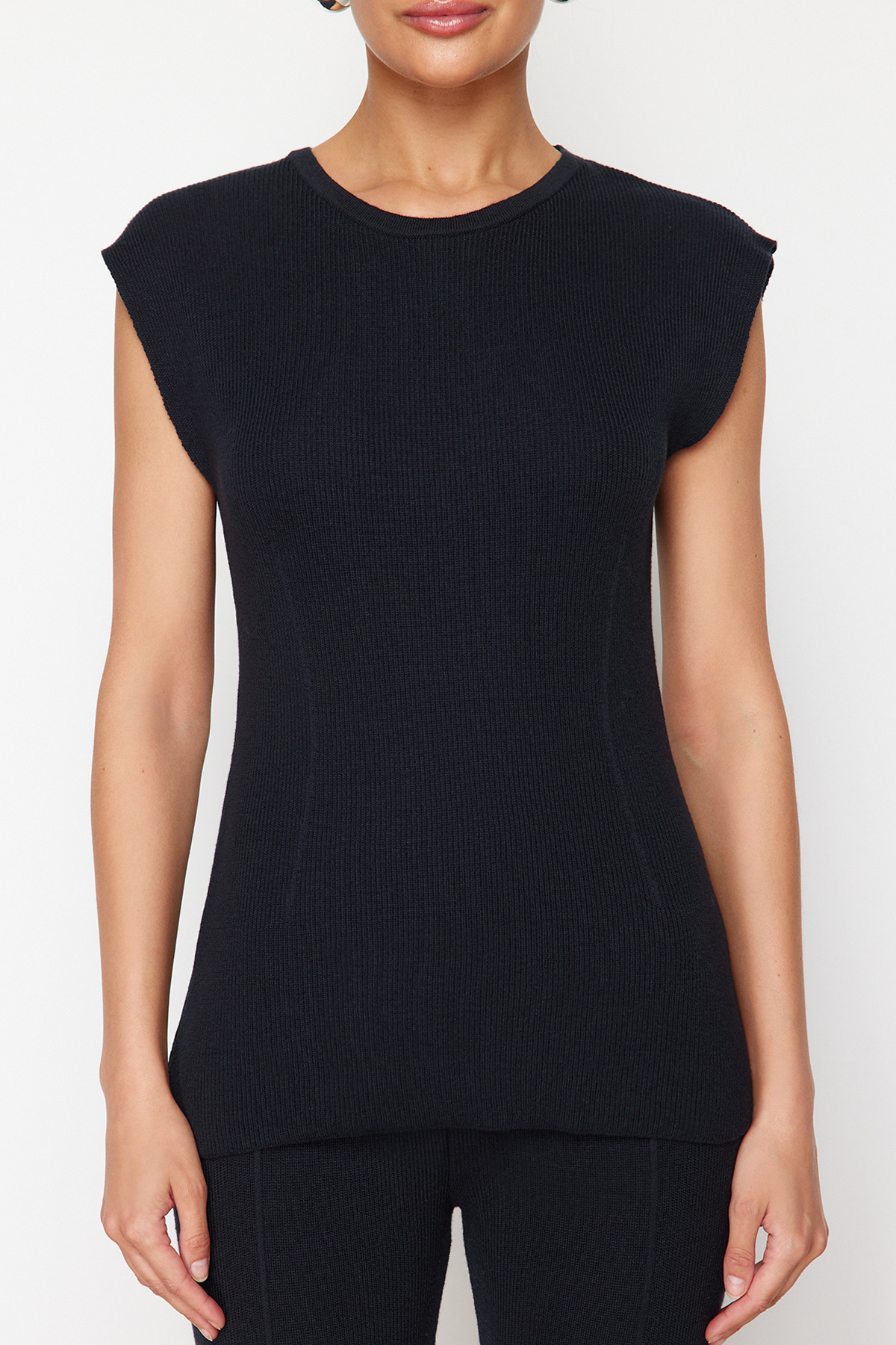 Trendyolmilla  Lacivert Pamuklu İnce Bluz Pantalon Triko Alt-Üst Takım TWOSS24AU00115 - Görsel 4