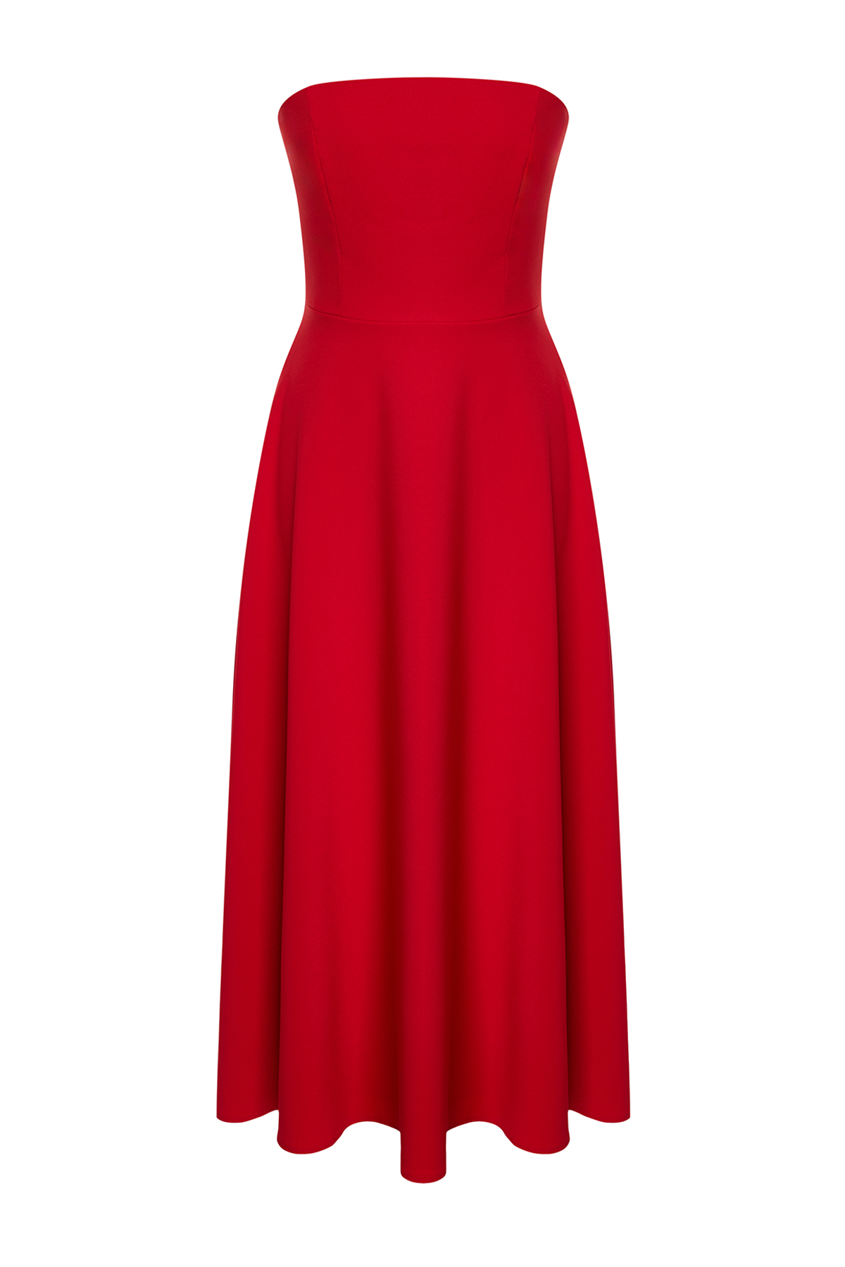 Trendyolmilla  Kırmızı A-Kesim Straplez Dokuma Şık Abiye Elbise TPRSS24EL00139 - Görsel 8