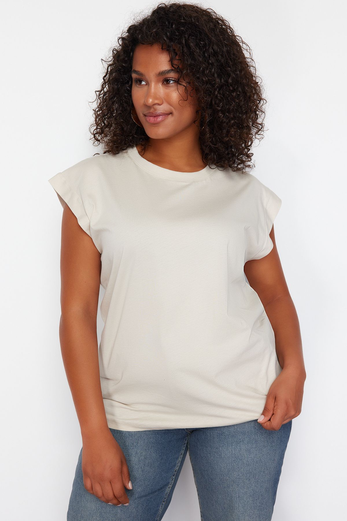 Trendyol Curve-Stone 100% Cotton More Sustainable Boyfriend Knitted T-shirt TBBSS24BF00051 3