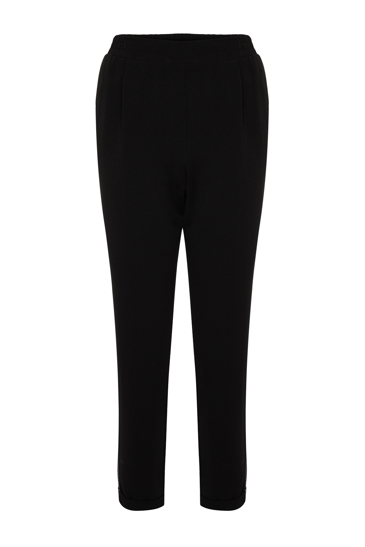 Trendyolmilla  Siyah Beli Lastikli Keten Görünümlü Yanı Sim Şeritli Dokuma Pantolon TWOSS24PL00149 - Görsel 7