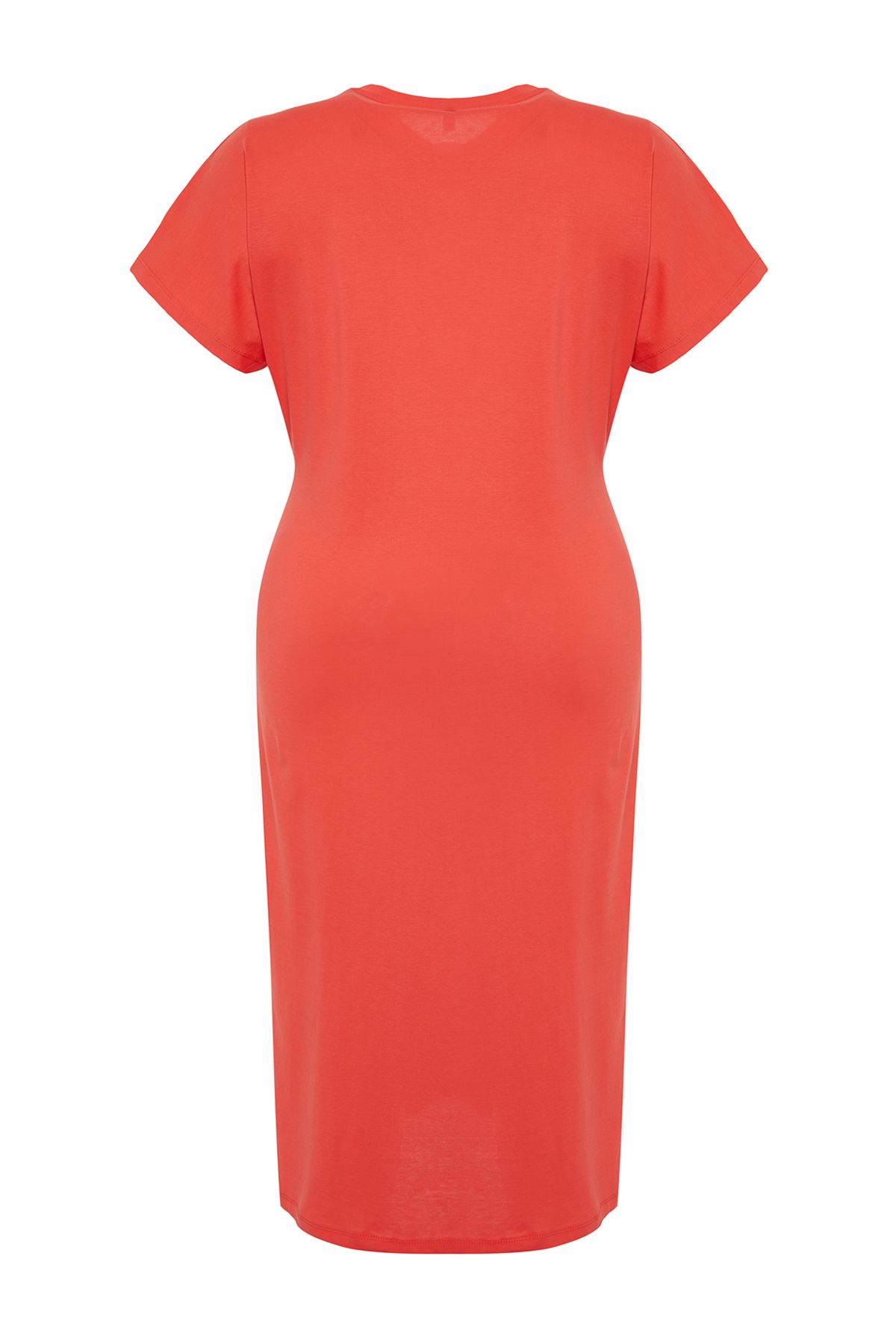 Trendyol Curve-Rotes Maxi-/Lang-Strickkleid – Gerader Schnitt, Bindedetail und Schlitz 100 % Baumwolle TBBSS22EL1640 8