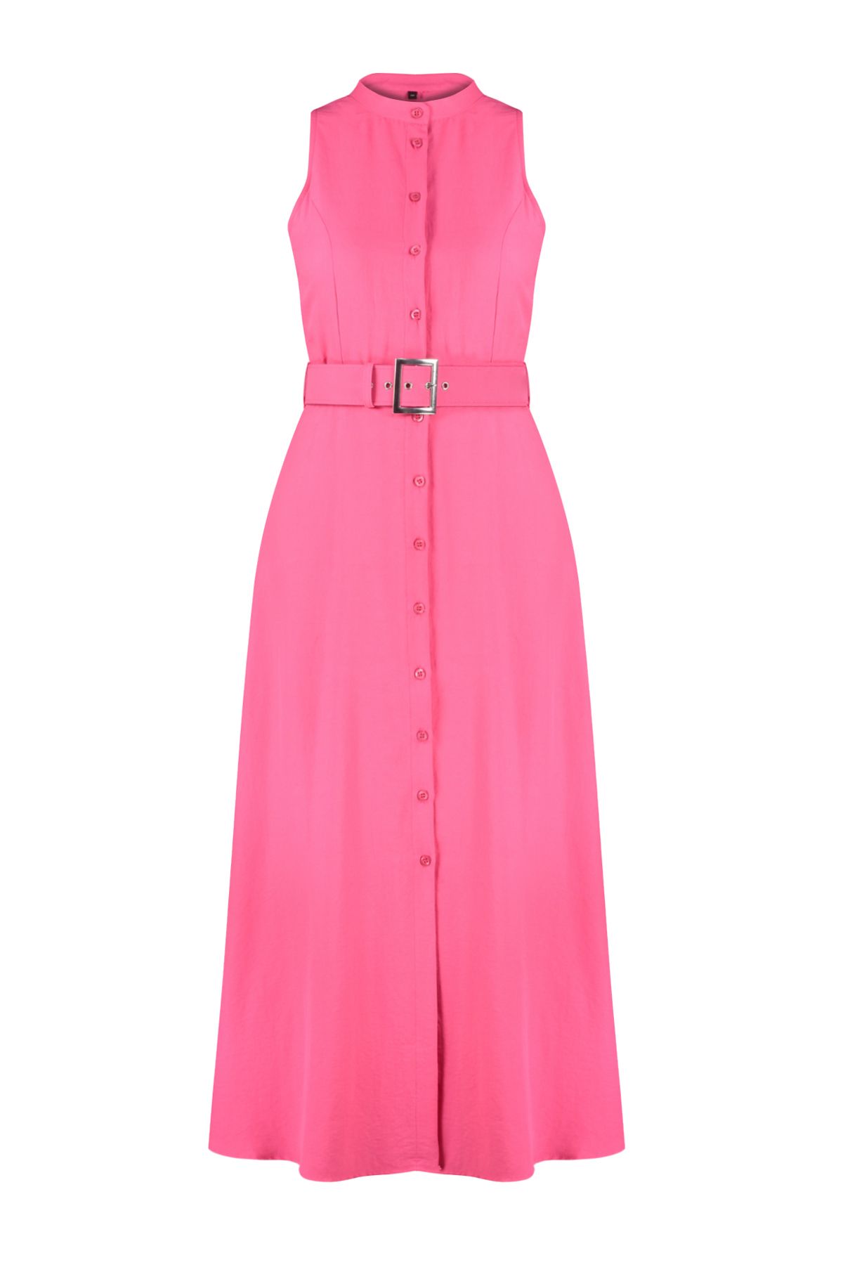Trendyol Collection-Rosa gewebtes Midi-Hemdkleid mit Gürtel TWOSS23EL01628 7