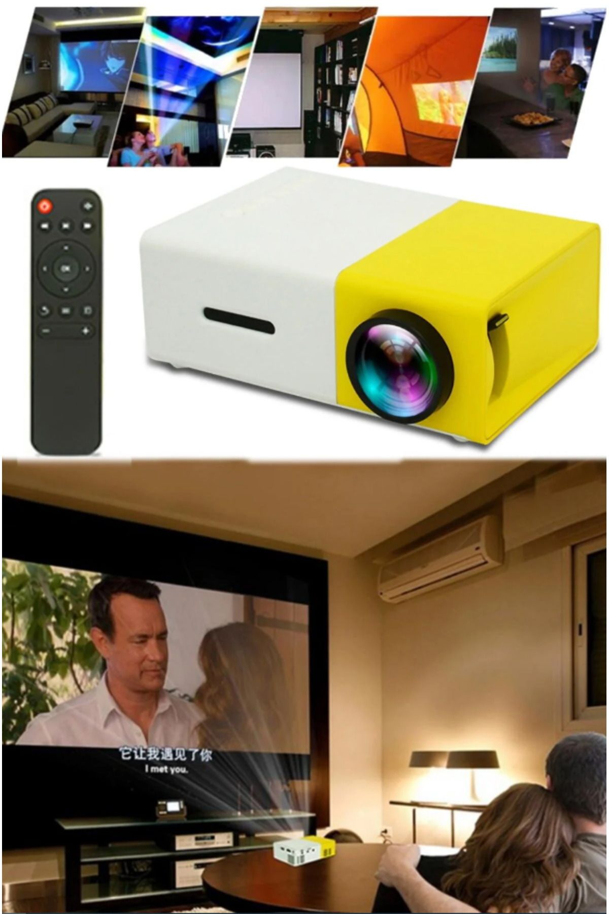 QASUL Profesyonel Ev Kamp Karavan Film Dizi Mini Taşınabilir Projektör HD Kalite