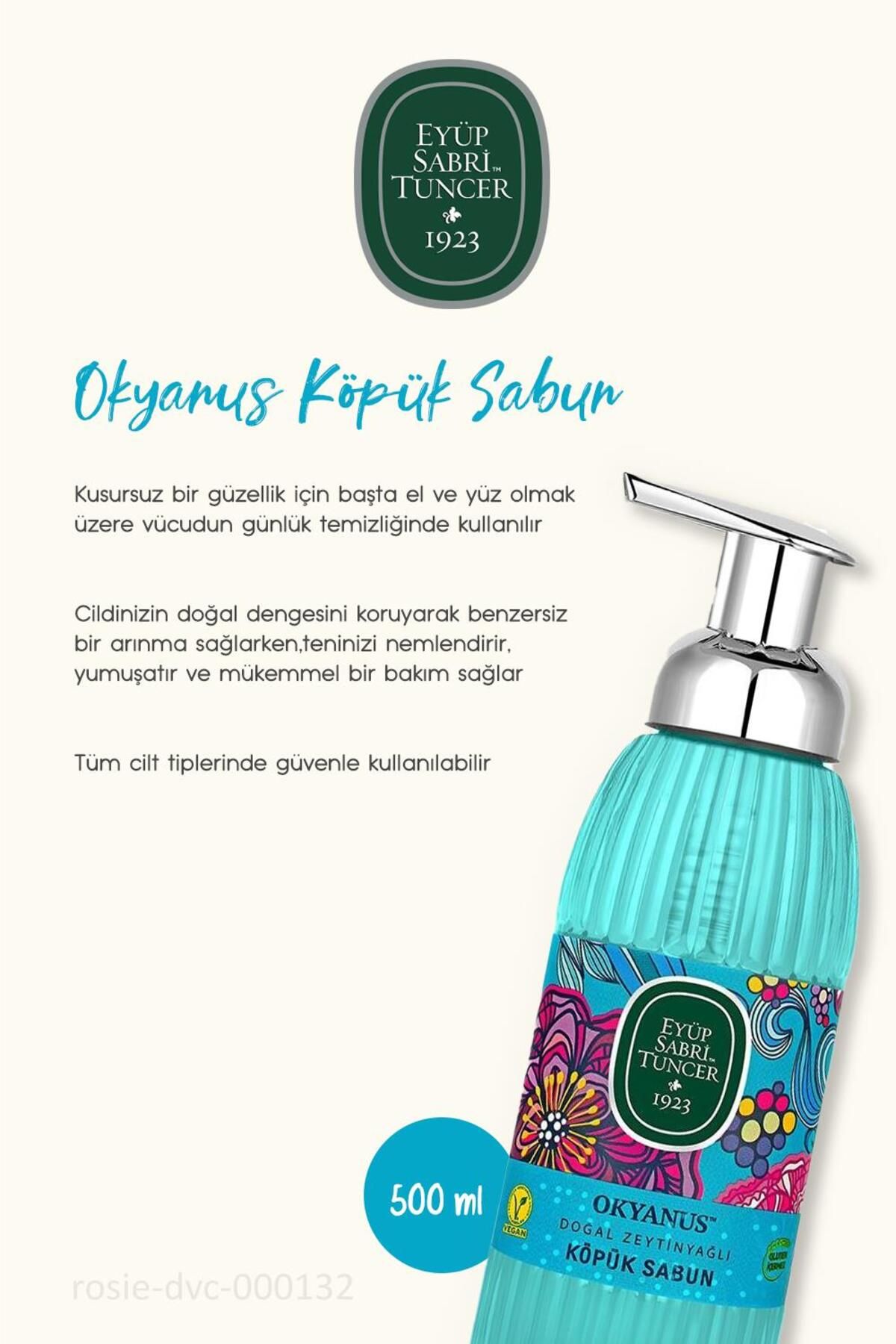 3 بسته صابون فوم اقیانوس 500 میلی لیتر، 100% پنبه رزی طبیعی Eyüp Sabri Tuncer