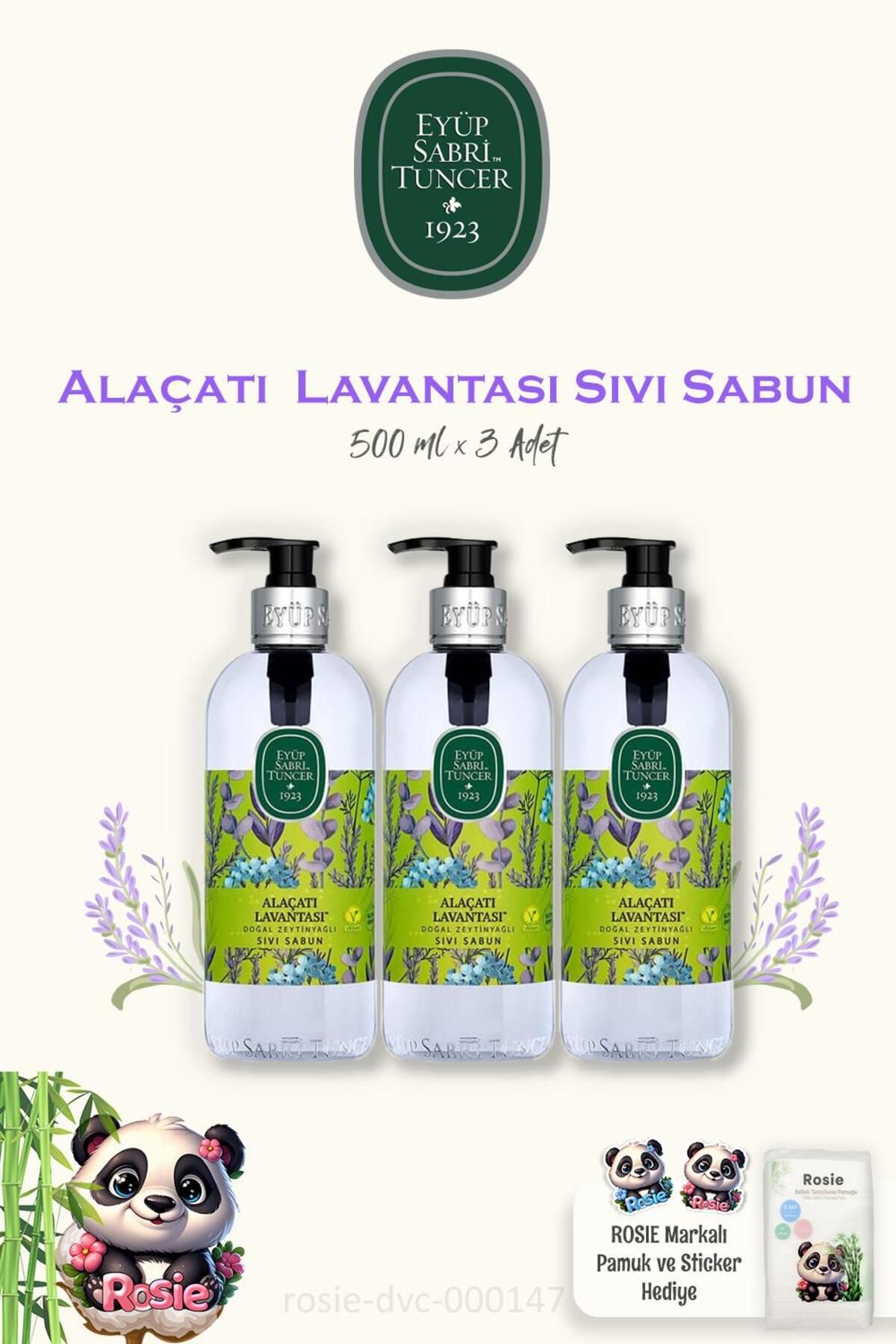 صابون مایع اسطوخودوس 3 تکه Eyüp Sabri Tuncer Alaçatı Lavender 500 ml و پنبه رزی دهه 60 Eyüp Sabri Tuncer