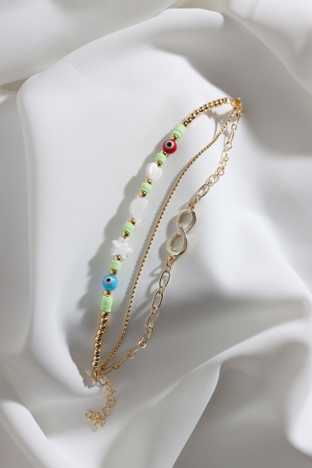 3-Piece Gold Color Bracelet with Sea Green Fimo Beads
