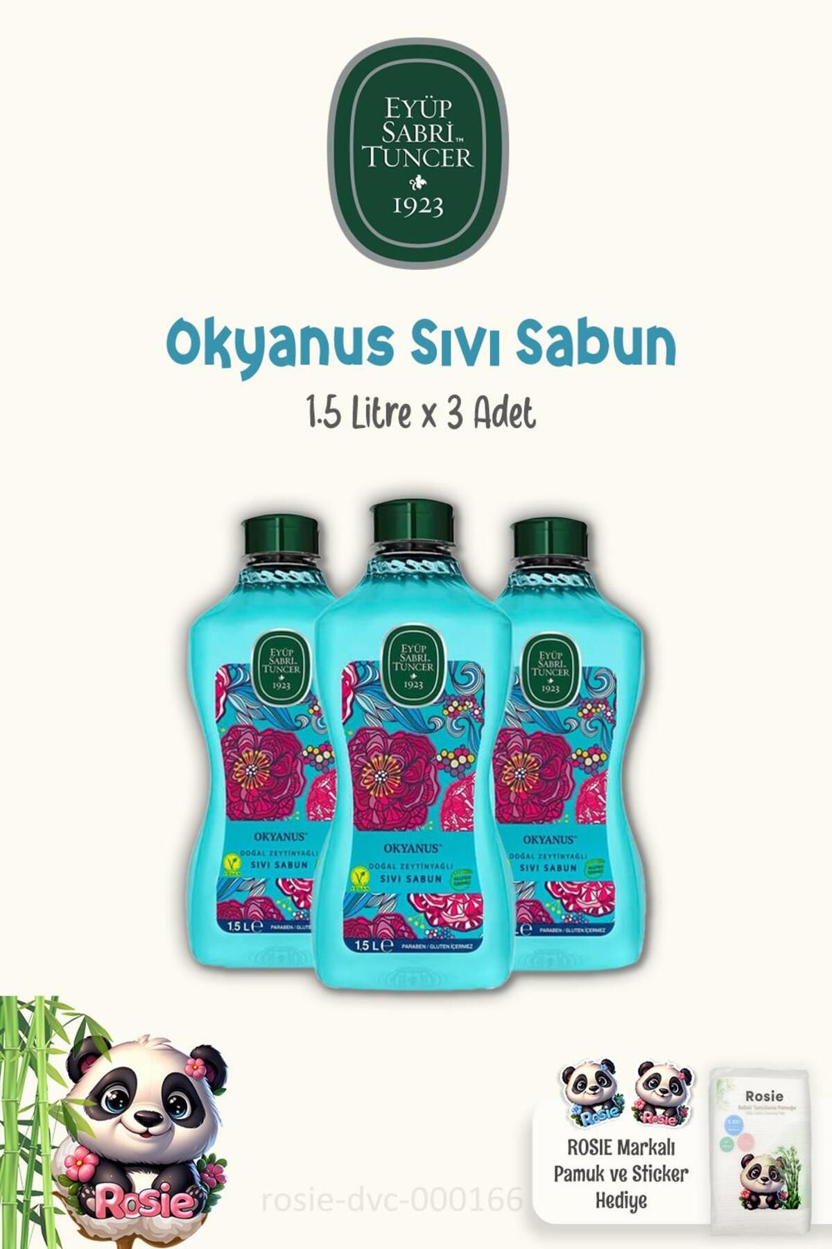 3 بسته صابون مایع روغن زیتون طبیعی اقیانوس 1.5 لیتر و پنبه رزی Eyüp Sabri Tuncer