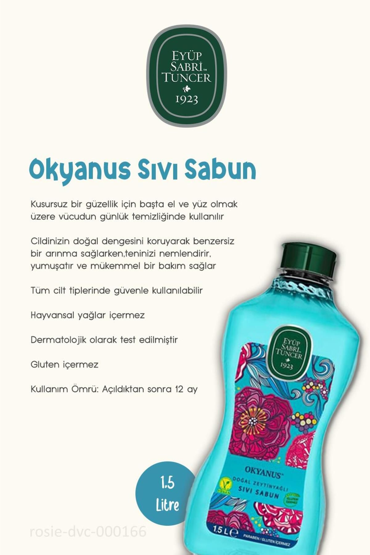 3 بسته صابون مایع روغن زیتون طبیعی اقیانوس 1.5 لیتر و پنبه رزی Eyüp Sabri Tuncer
