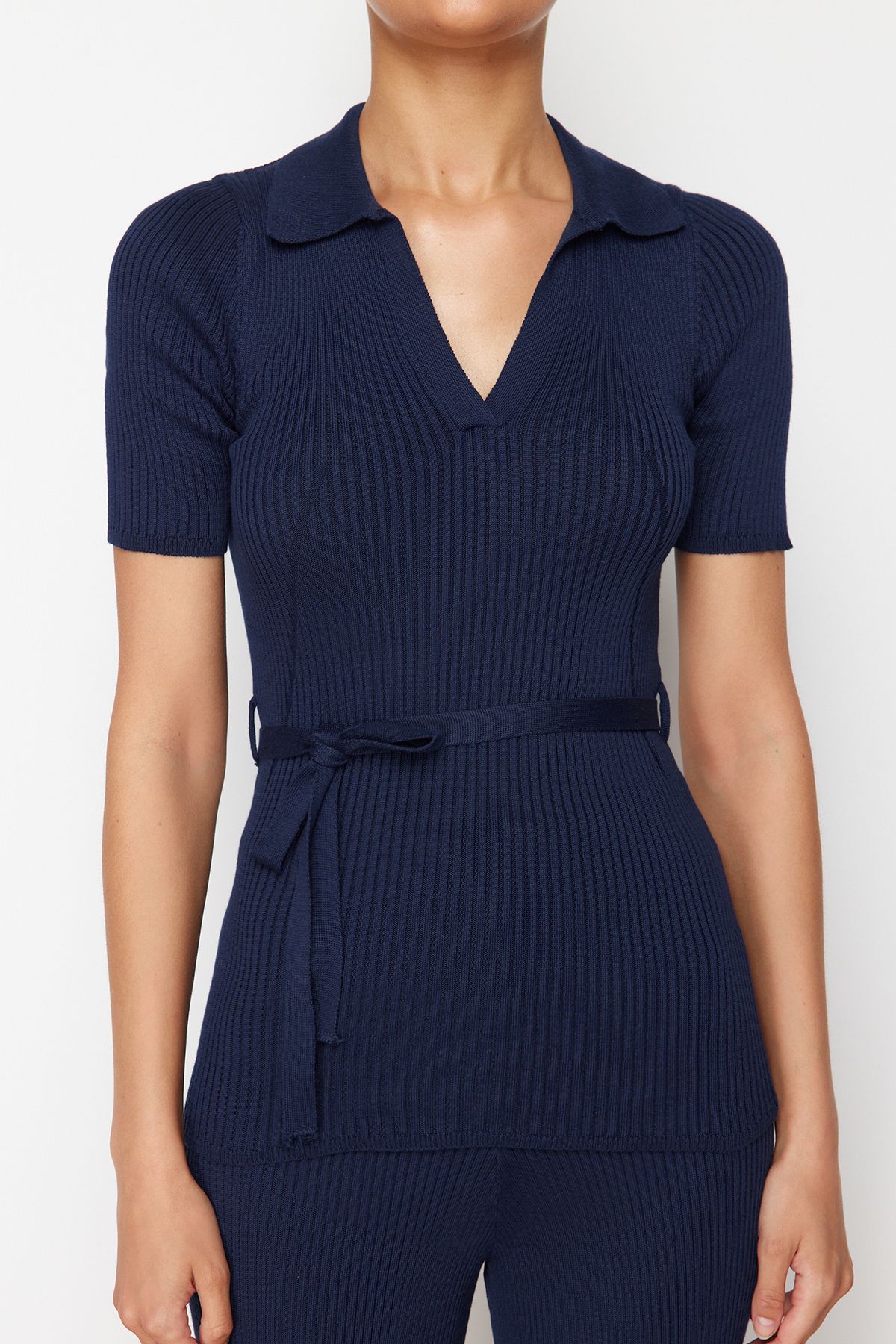Trendyol Collection-Navy Blue Knitwear Bottom-Top Suit Twoss24Au00117 5