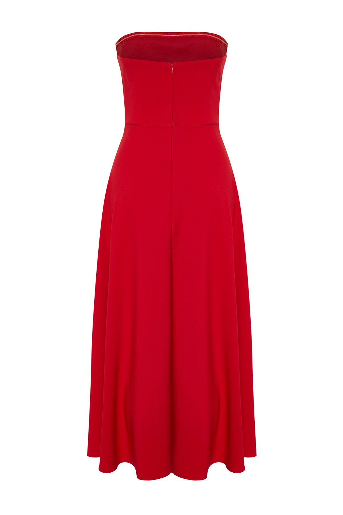 Trendyolmilla  Kırmızı A-Kesim Straplez Dokuma Şık Abiye Elbise TPRSS24EL00139 - Görsel 9