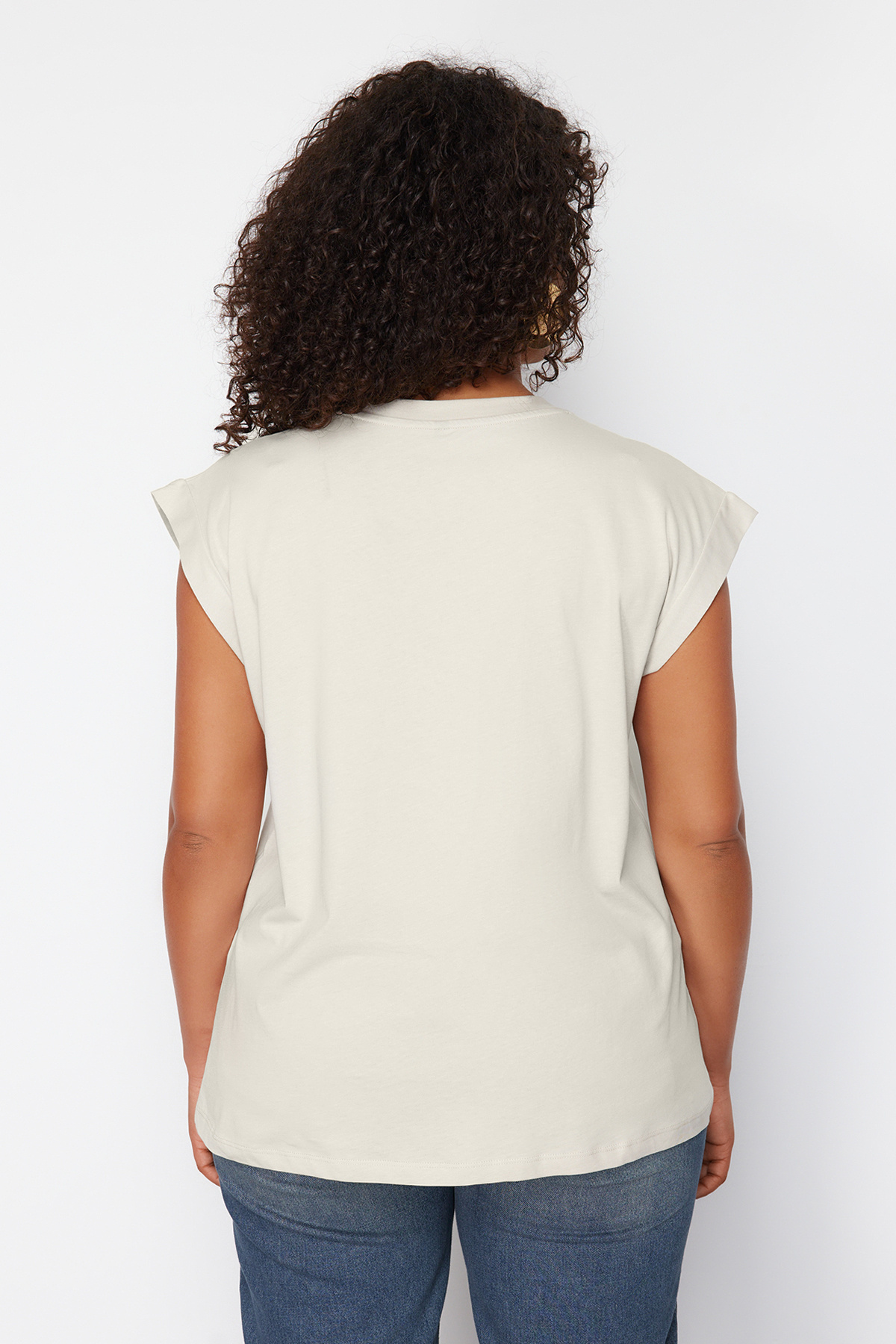 Trendyol Curve-Stone 100% Cotton More Sustainable Boyfriend Knitted T-shirt TBBSS24BF00051 6