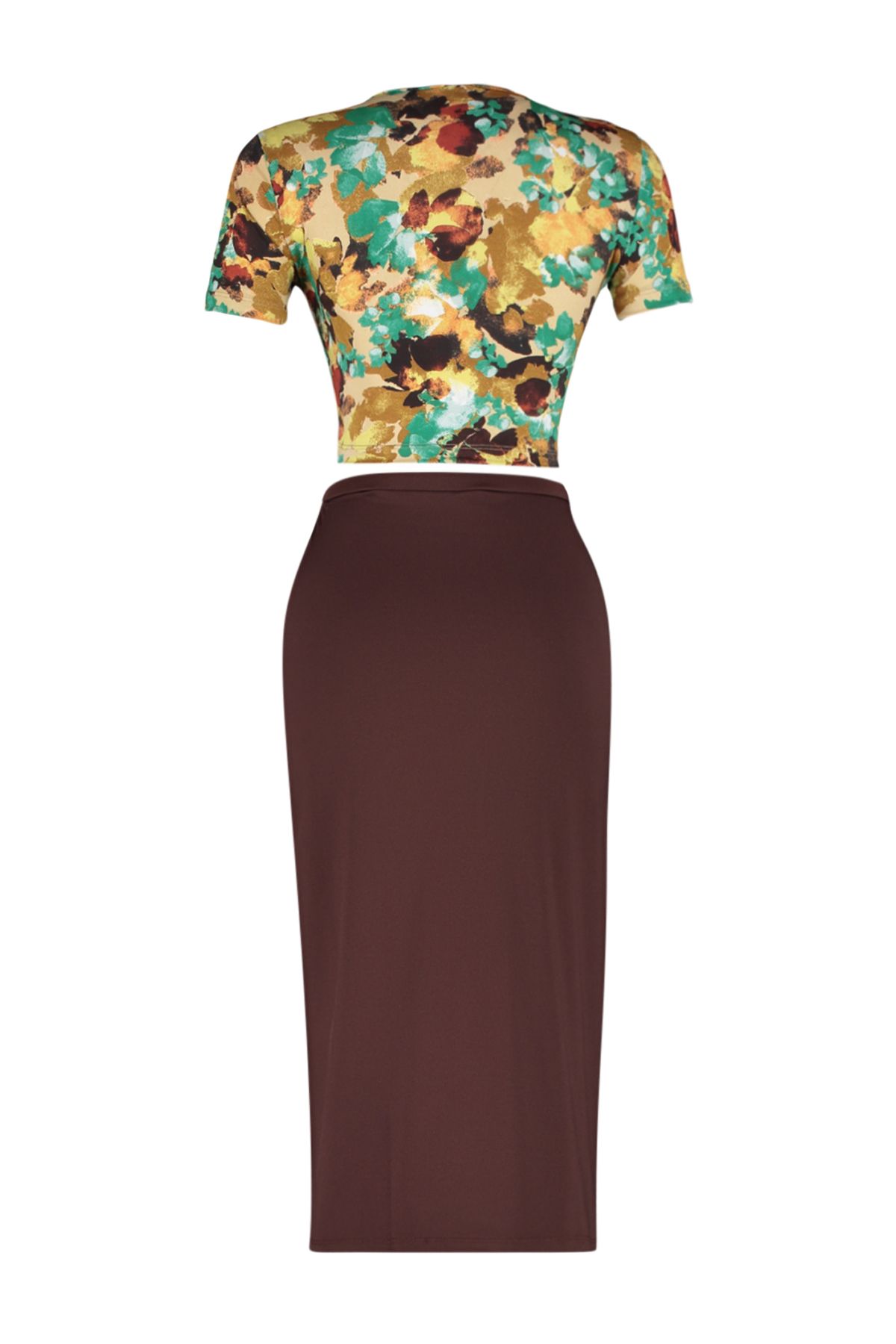 Trendyol Collection-Multi-Color Printed Flexible Body-Fitting and Midi-Length Knitted Blouse and Skirt Bottom-Top Set TWOSS24AU00123 8