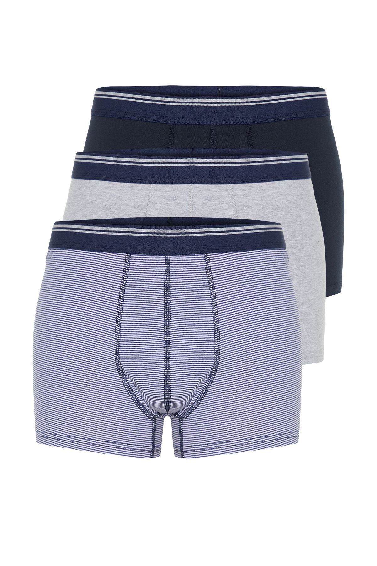 Trendyol Collection-Sötétkék csíkos vegyes pamut boxer szett 3 db - TMNSS24BX00022 1