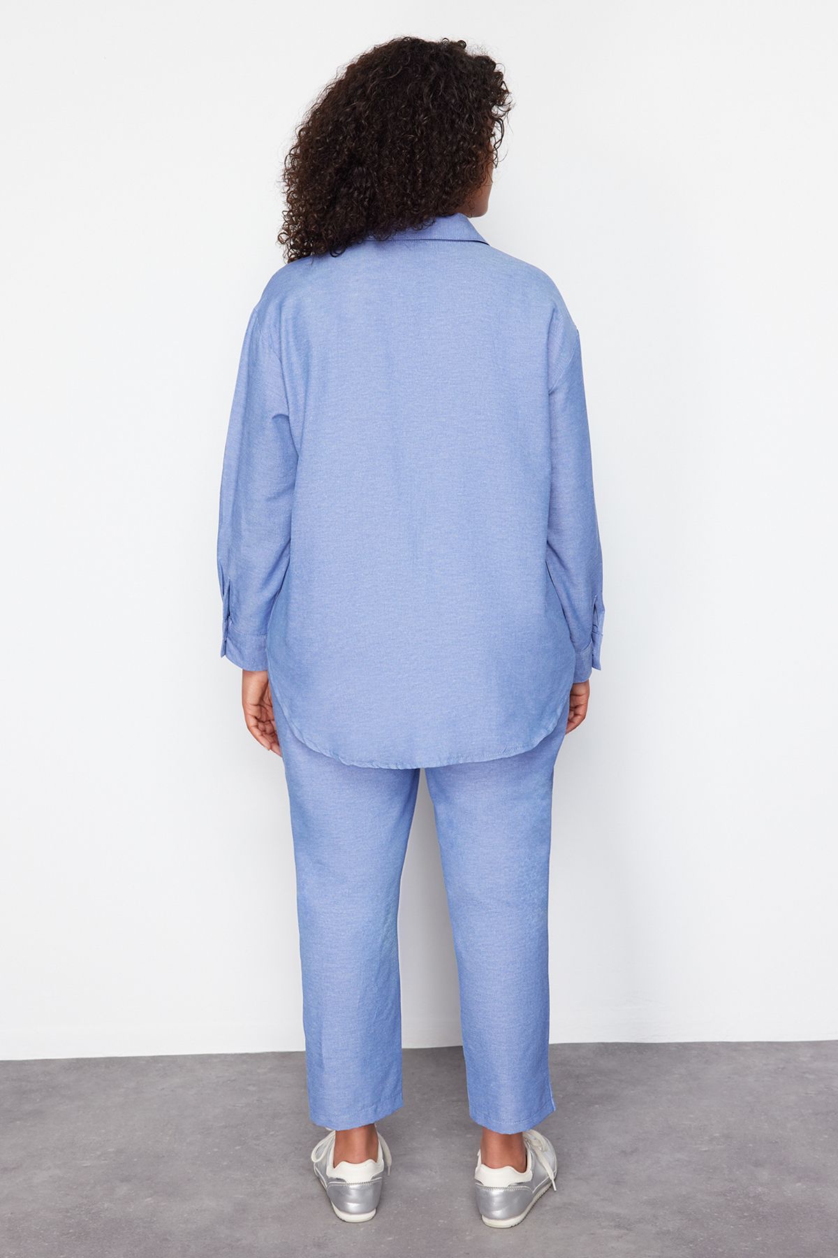 Trendyol Curve-Blue Woven Plus Size Top and Bottom Set 6