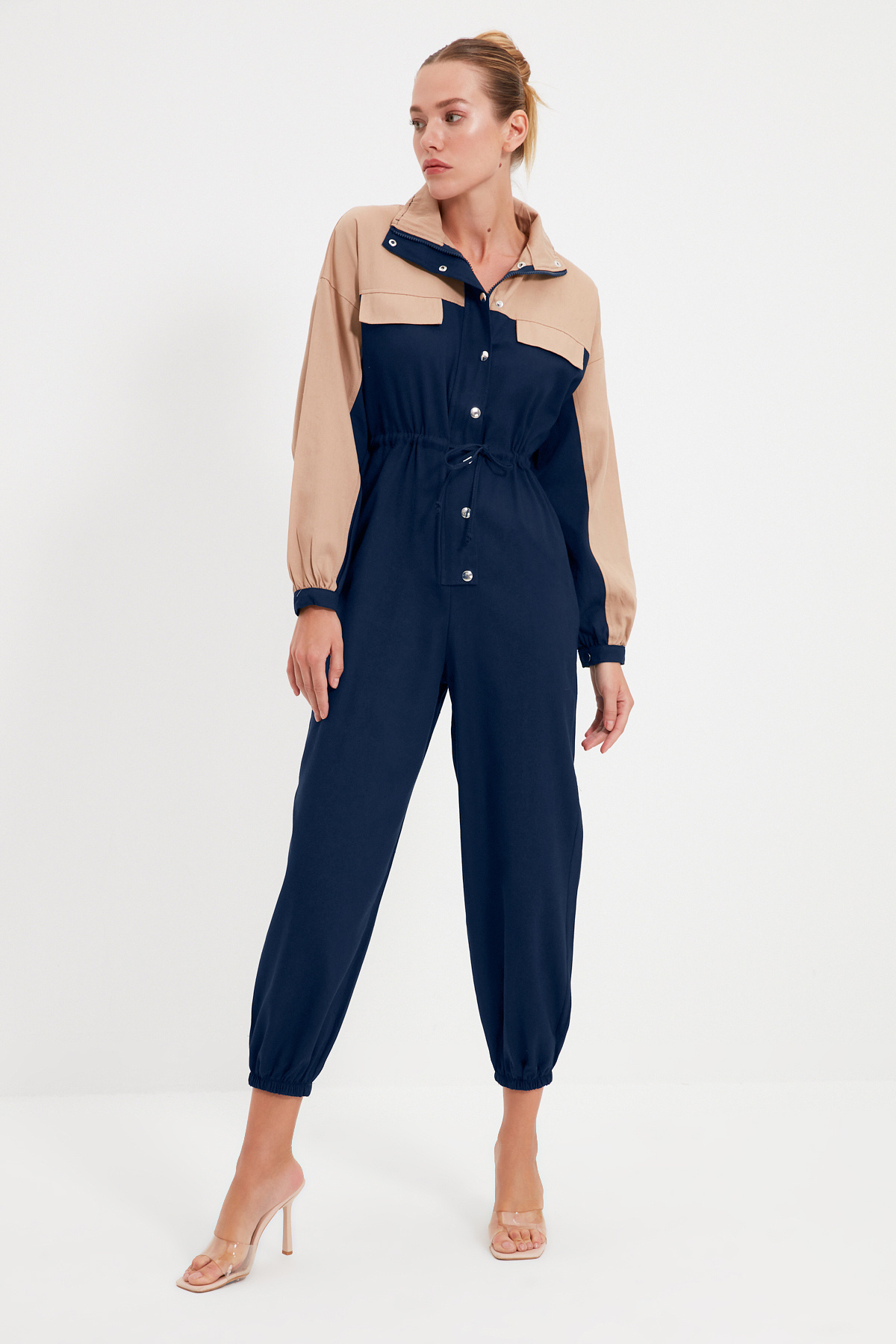 Trendyol Collection-Sötétkék nyakkendő részletesen szövött jumpsuit TWOAW21TU0011 2