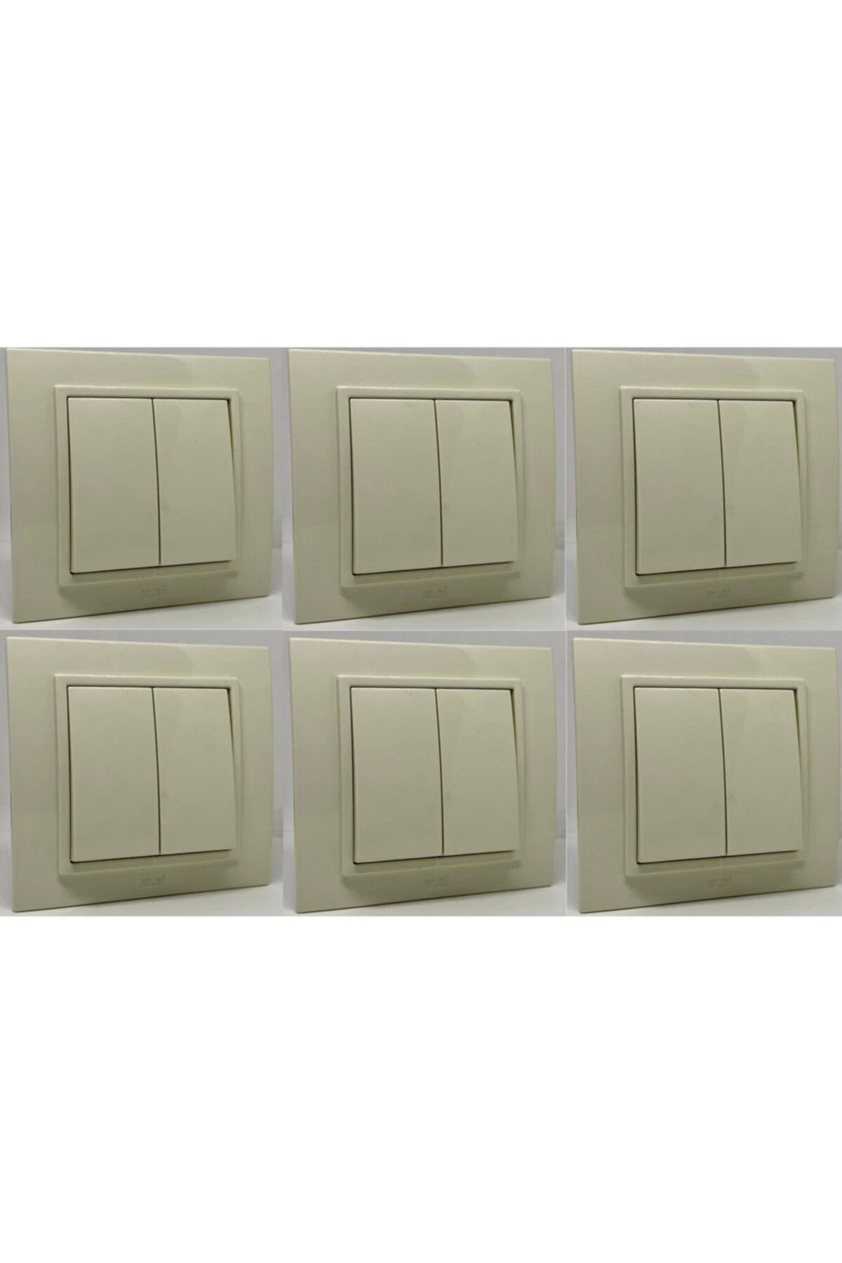 ELBİ-Zena Commutator Double Switch with Frame Cream 6 Pieces 1