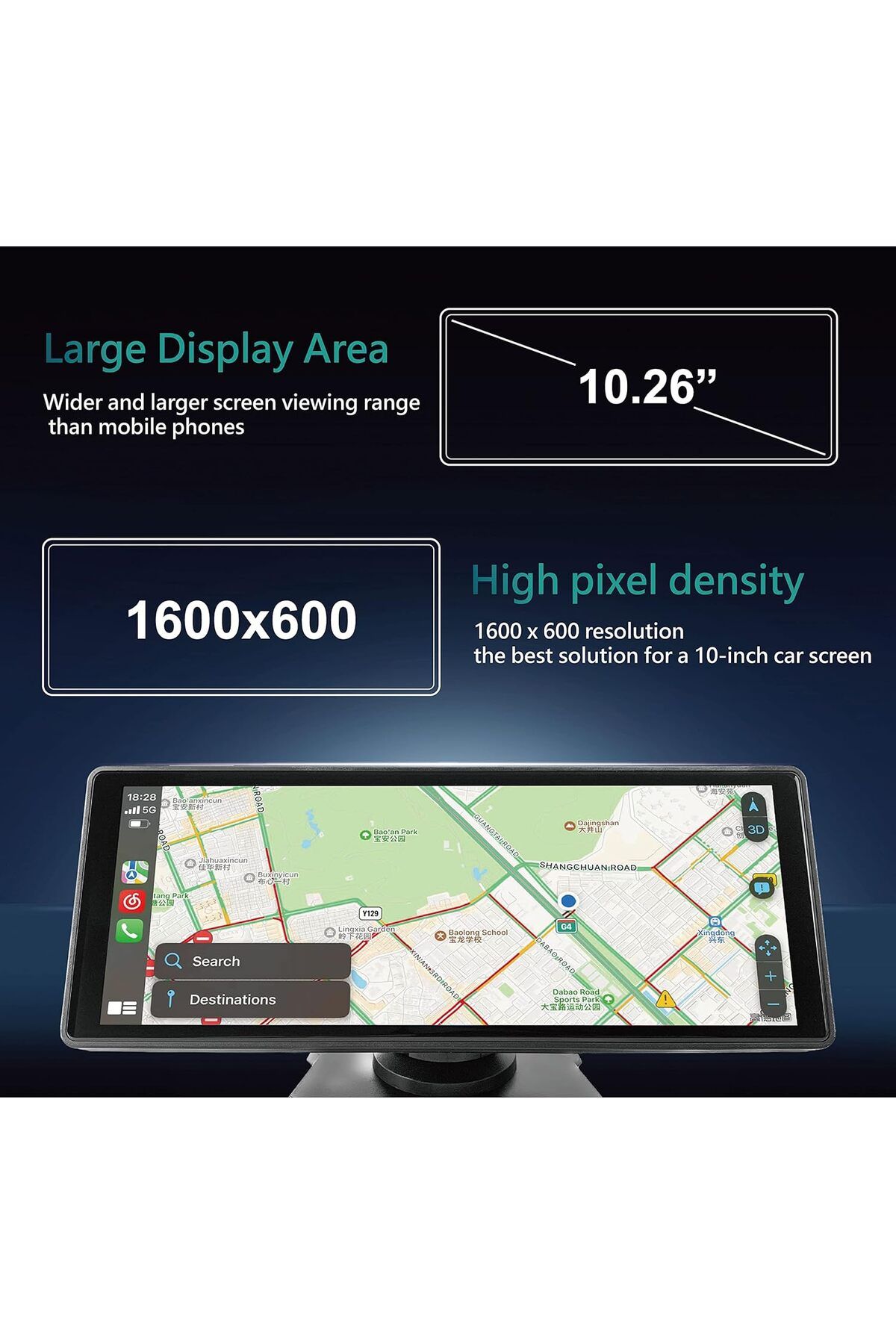 CORAL VISION-RX10 10 inch Portable CarPlay Wireless CarPlay Large Smart Screen Dashboard of Android Auto 4