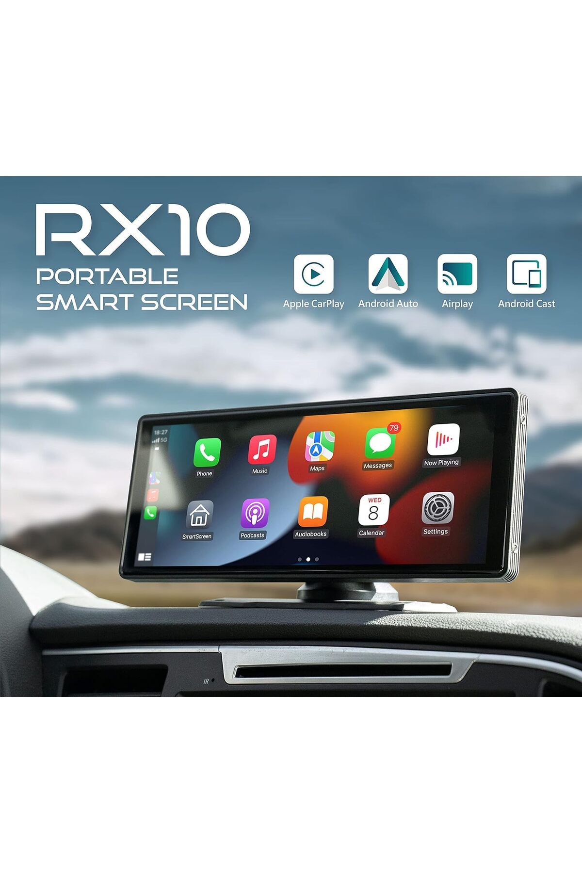 CORAL VISION-RX10 10 inch Portable CarPlay Wireless CarPlay Large Smart Screen Dashboard of Android Auto 2