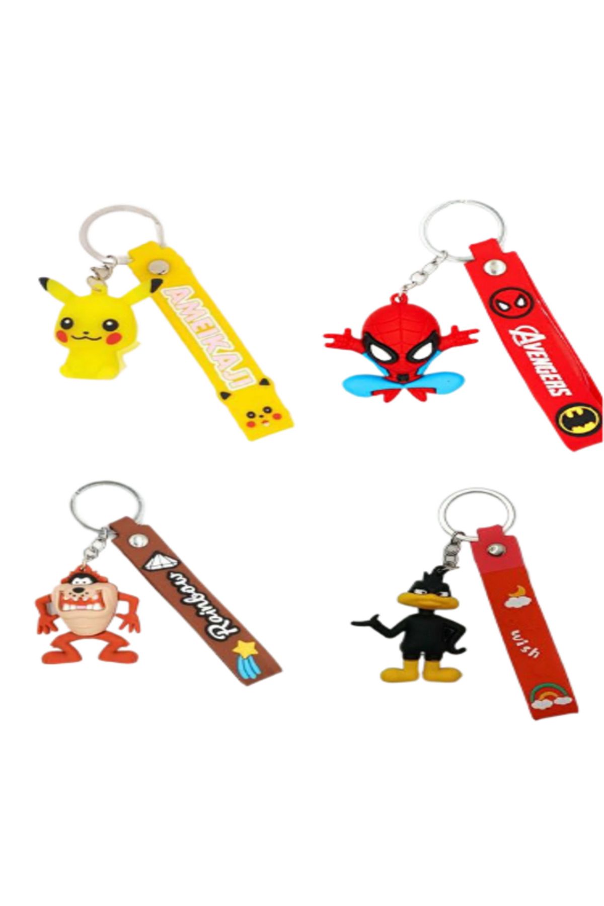 TAŞARAVM Pokemon Pikachu Spiderman Tazmanya Canavarı Duffy Duck Sevimli Çizgi Film Karakterleri Lüks 4'lü Set