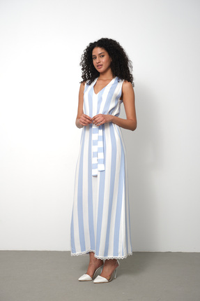 LEAF Fashion for Women Çizgili Tüvit Jile Elbise