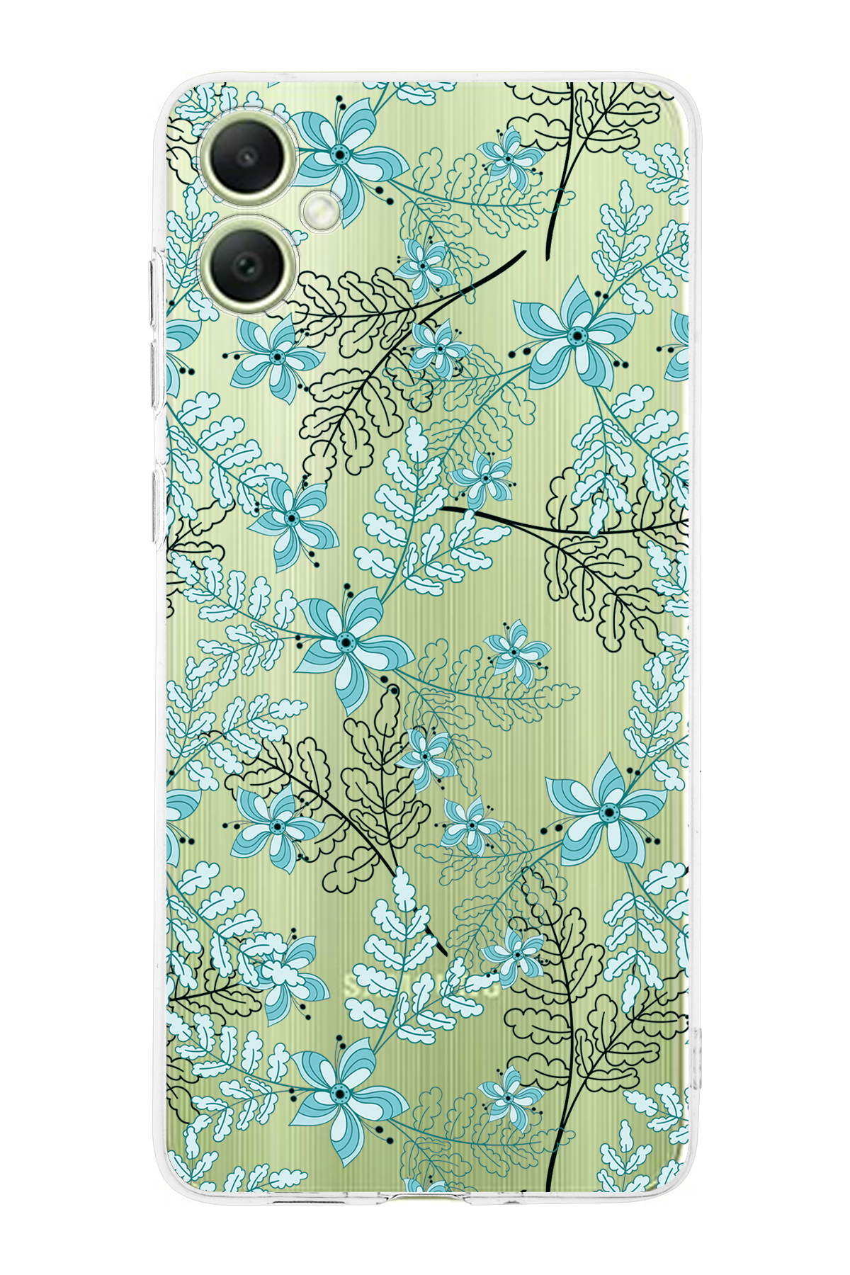 Samsung A05 Uyumlu Kamera Korumalı Floral Su Yeşili Tasarımlı Şeffaf Silikon Kılıf