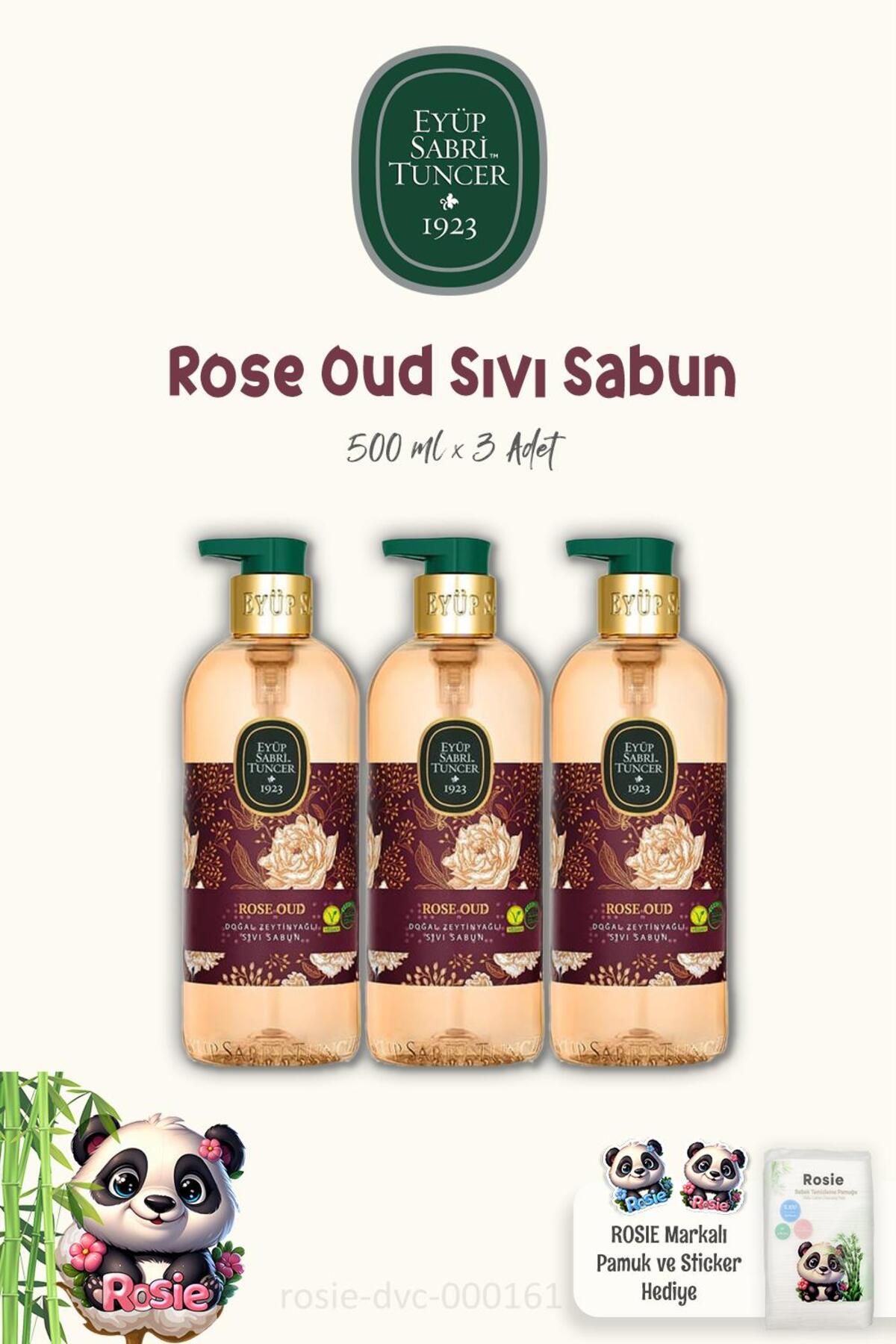 صابون مایع روغن زیتون رز عود 3 عدد ایوپ صبری تونسر 500 میلی لیتر و پنبه رزی Eyüp Sabri Tuncer