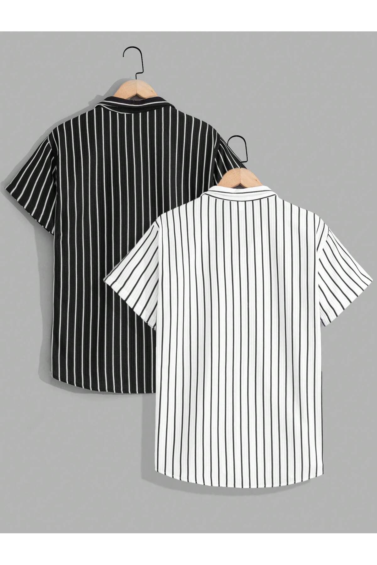 YNGMENCLASS-Striped Cotton Texture 2-Piece Shirt Set 2