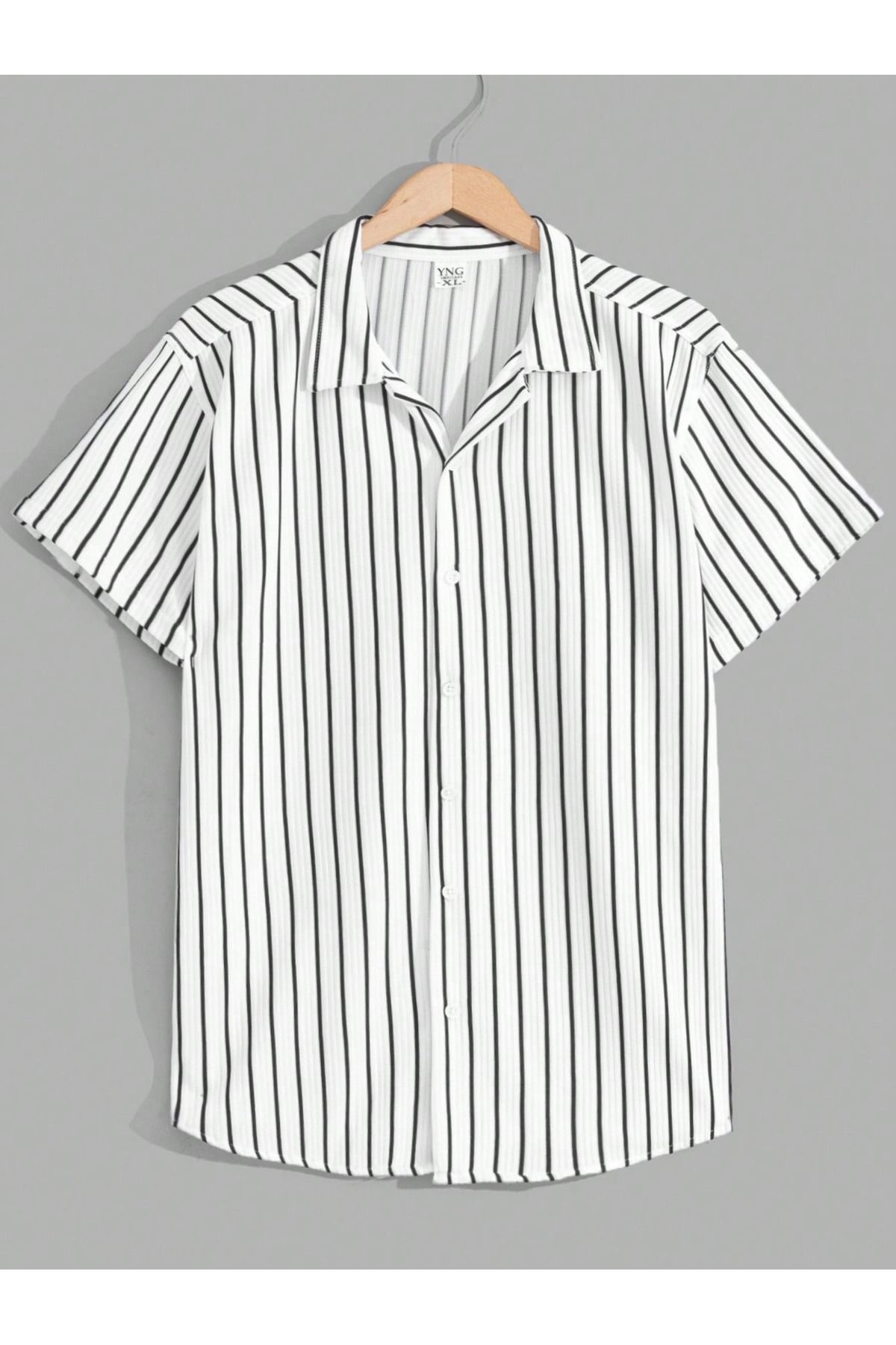 YNGMENCLASS-Striped Cotton Texture 2-Piece Shirt Set 4