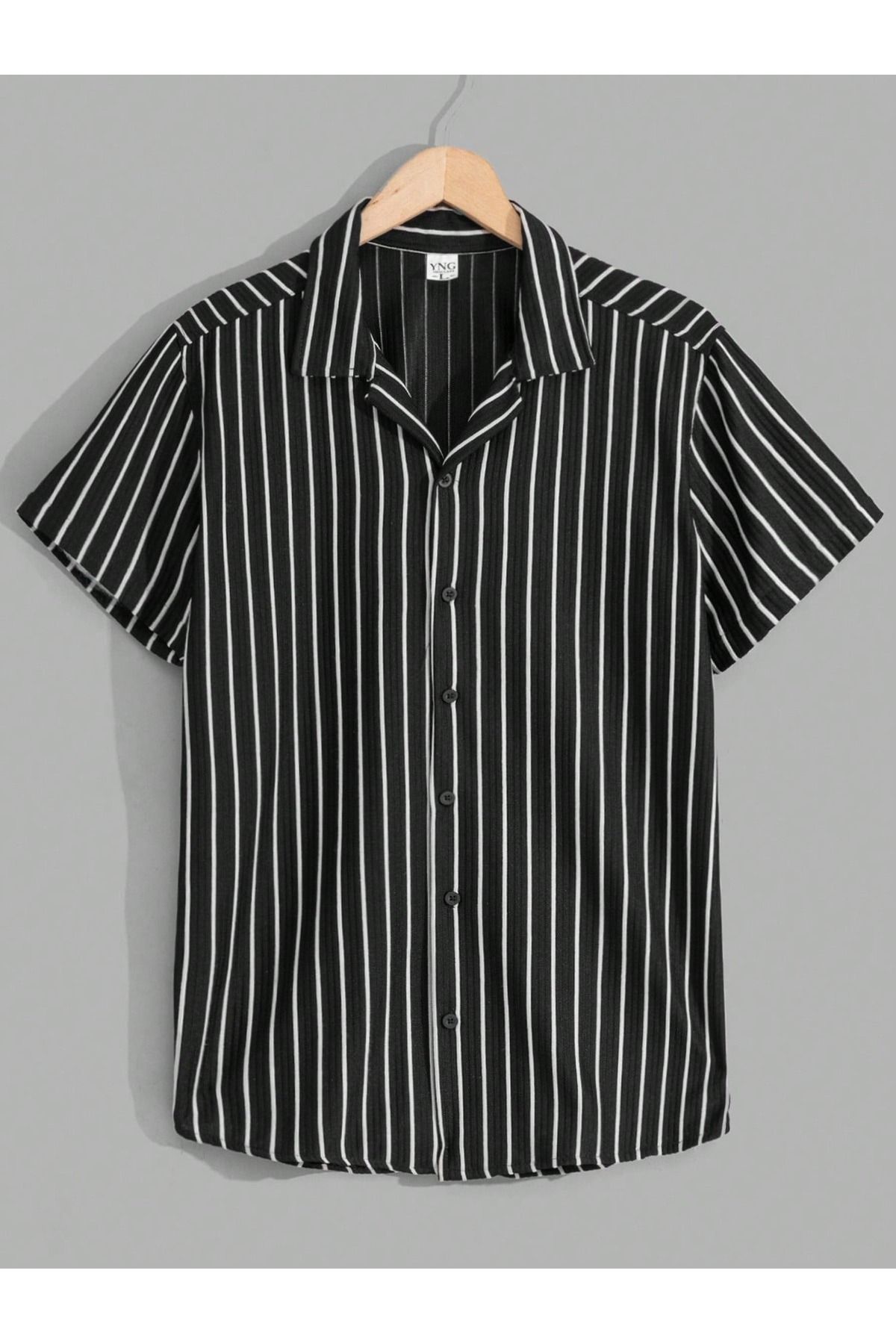 YNGMENCLASS-Striped Cotton Texture 2-Piece Shirt Set 3