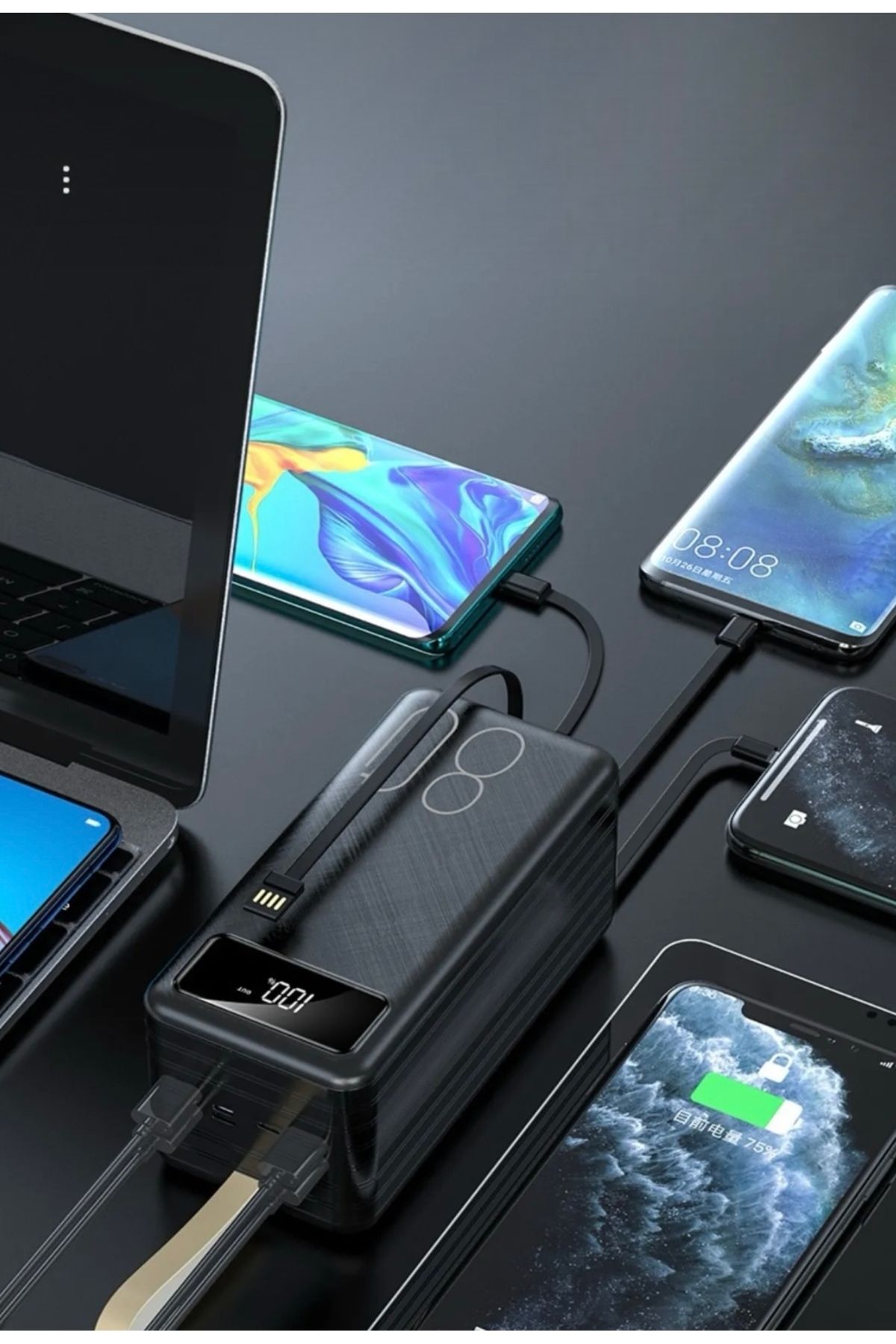80.000 mAH LCD Göstergeli Kamp Işıklı Kablolu Powerbank