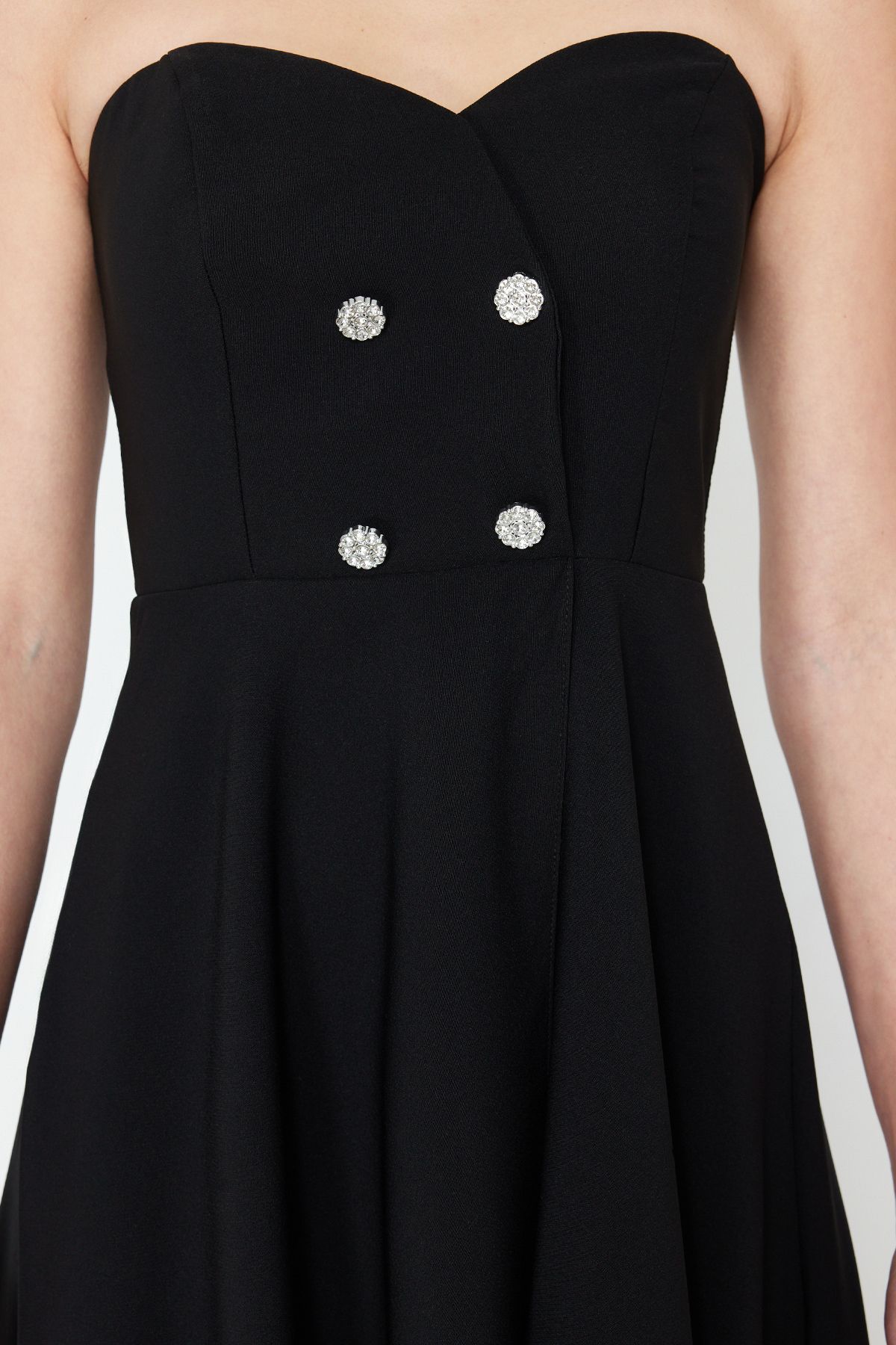 Trendyol Collection-Black Long A-Cut Woven Evening Dress with Stone Accessories - TPRSS24AE00175 5