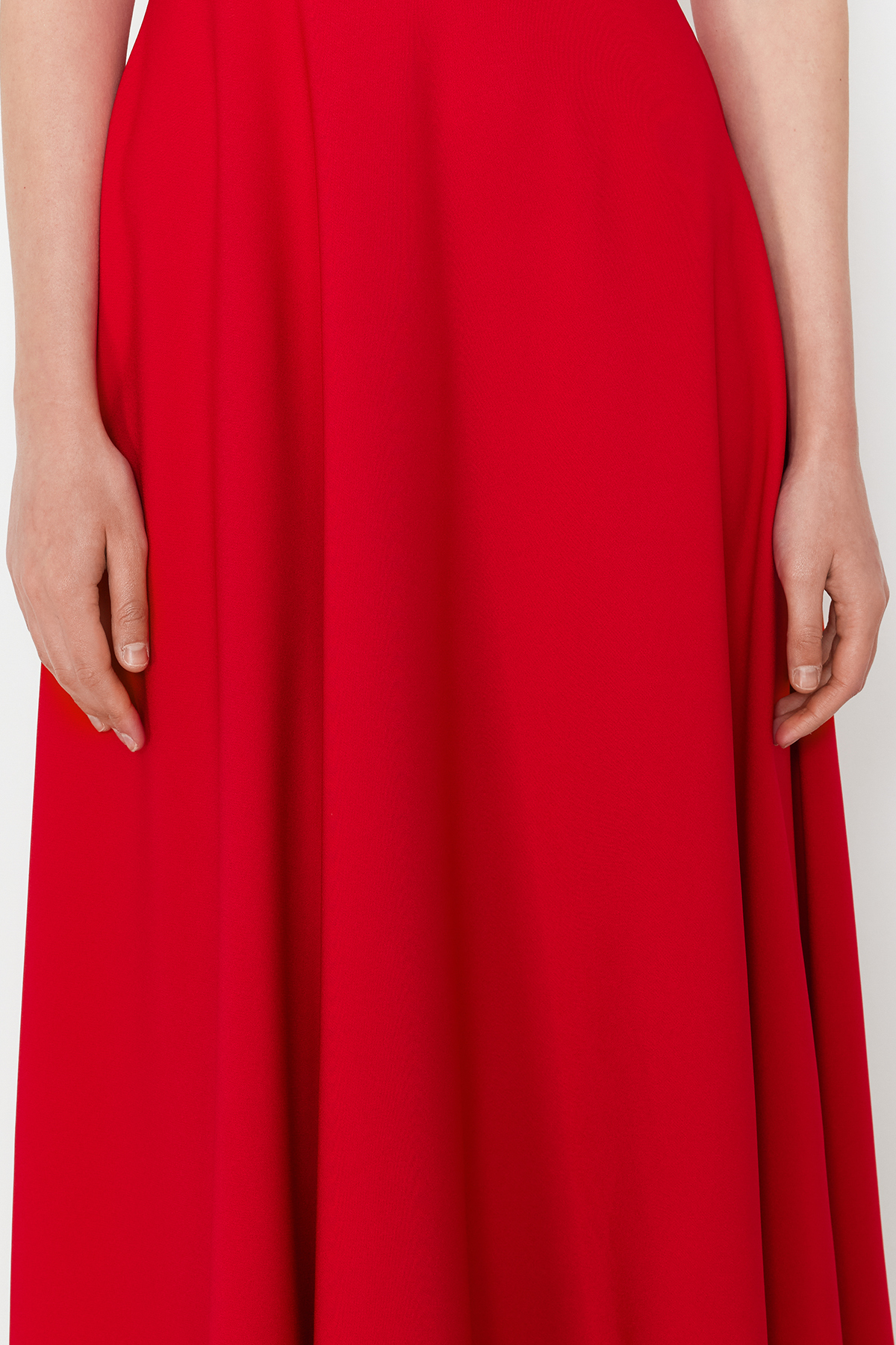 Trendyolmilla  Kırmızı A-Kesim Straplez Dokuma Şık Abiye Elbise TPRSS24EL00139 - Görsel 5