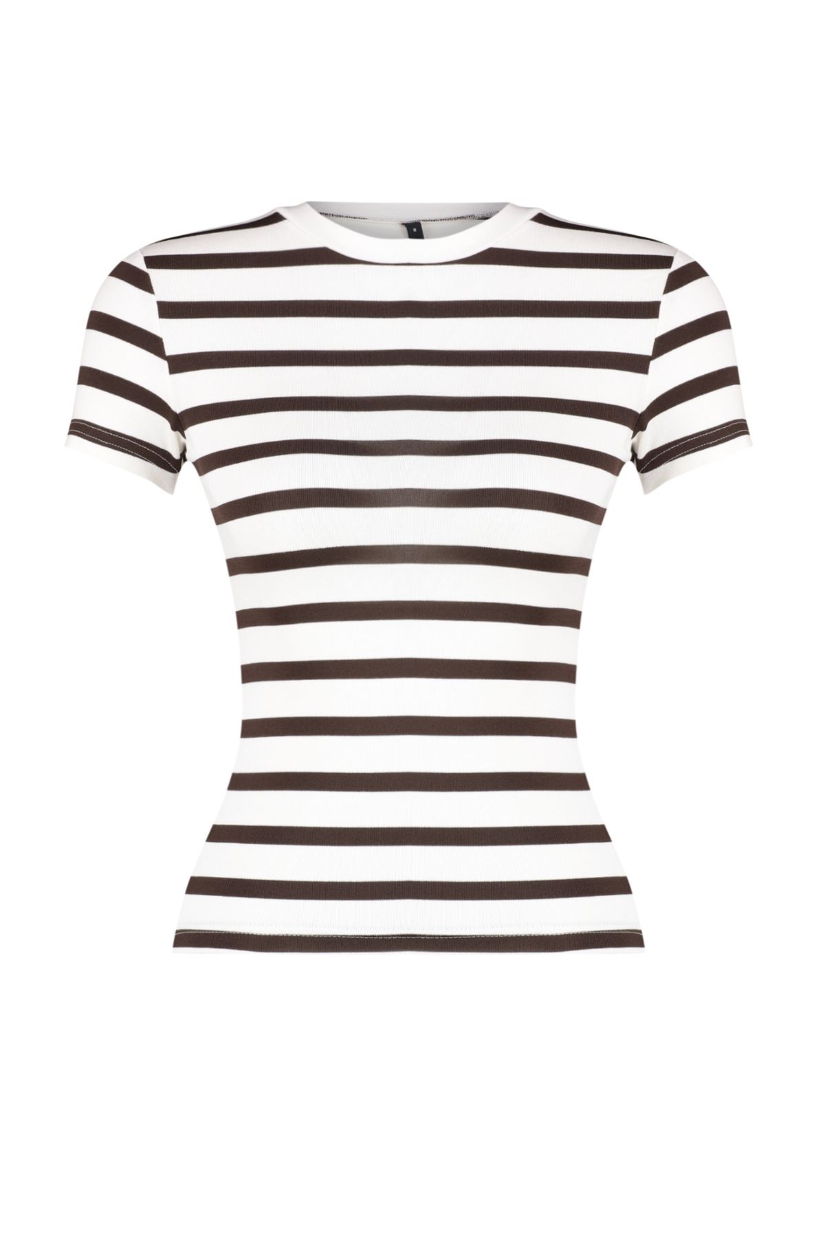 Trendyol Collection-Καφέ ριγέ παχύρρευστη/μαλακό ύφασμα πλεκτή μπλούζα με εφαρμογή στο σώμα TWOSS24BZ00296 14