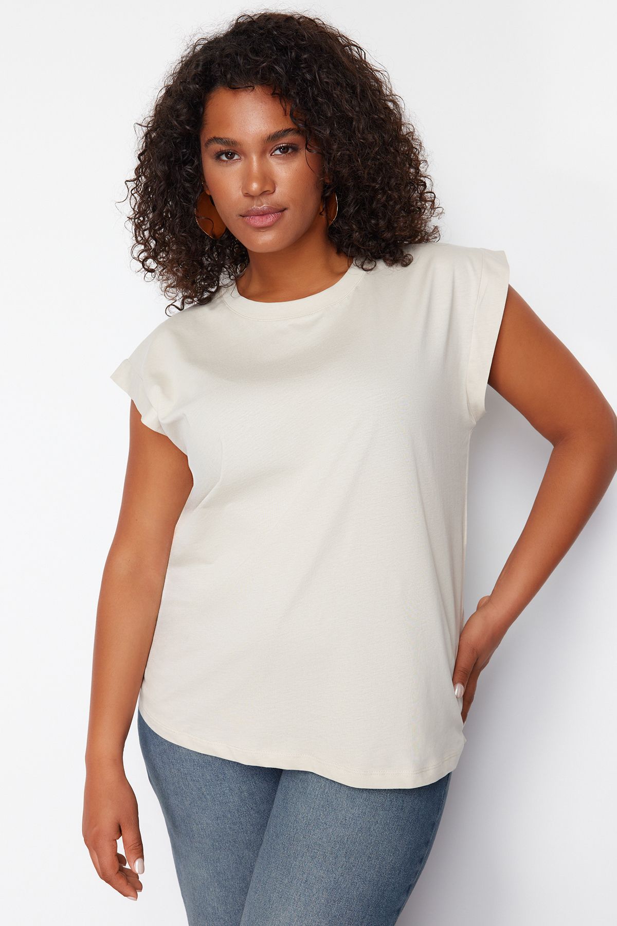 Trendyol Curve-Stone 100% Cotton More Sustainable Boyfriend Knitted T-shirt TBBSS24BF00051 2