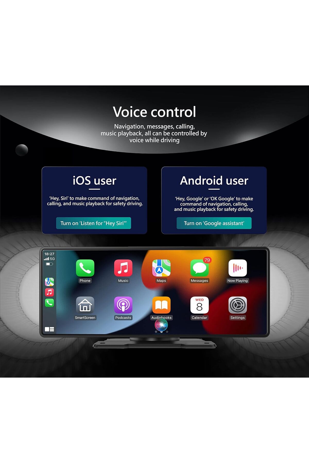 CORAL VISION-RX10 10 inch Portable CarPlay Wireless CarPlay Large Smart Screen Dashboard of Android Auto 5