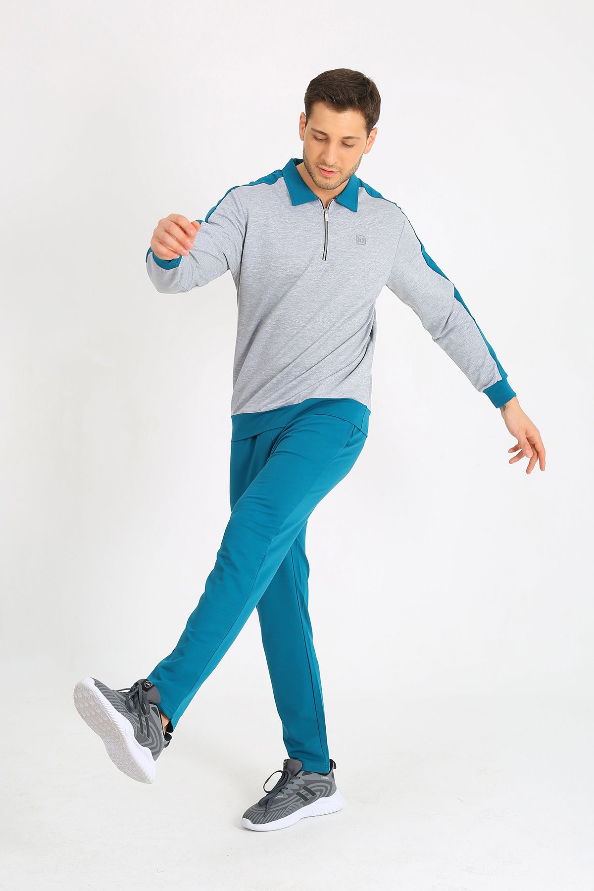 LACİVERTMEN-7070 Regular Fit - Half Zippered Double Color Matching Men's Set 3
