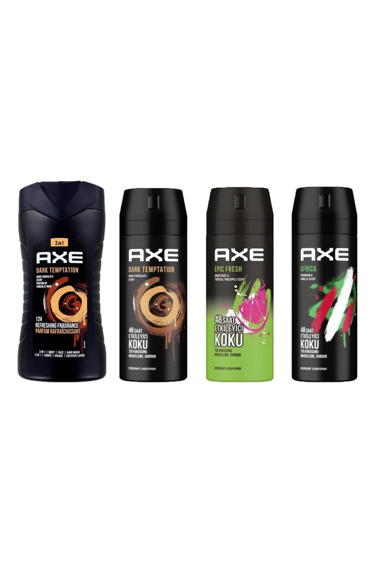 Axe Dark Temptation Erkek Duş Jeli 250ML + Epic Fresh + Africa 3in1 + Dark Temtation Deodorantı 150